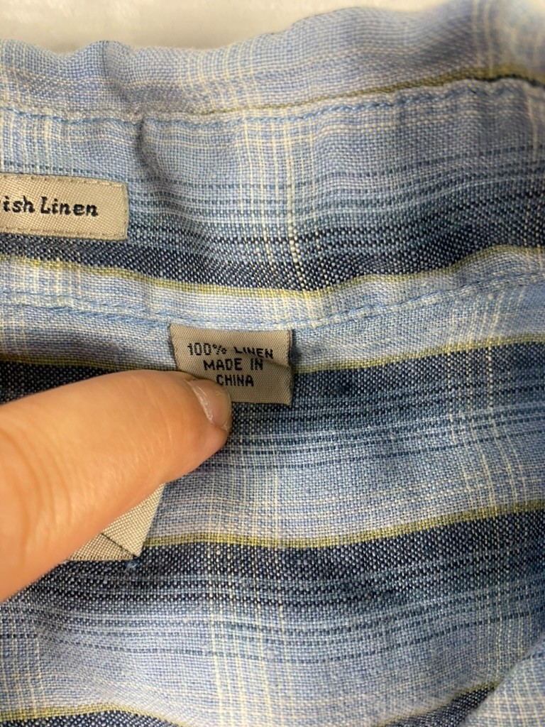 Indigo Palms 100% Irish Linen Shirt Men Sz XL Blue Plaid Short Sleeve Resort