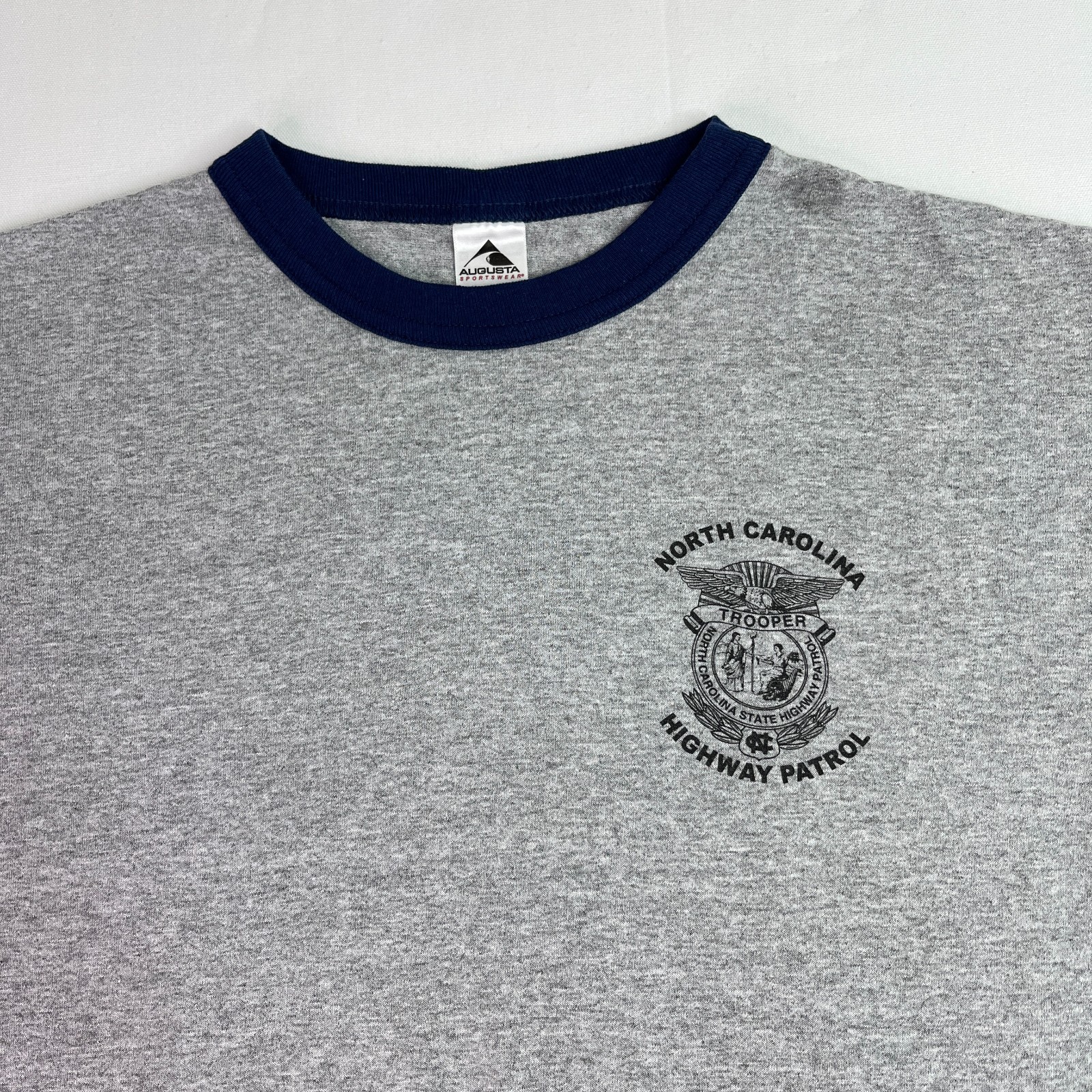 Augusta Sportswear Mens L Gray Ringer T Shirt NC Highway Patrol Graphic