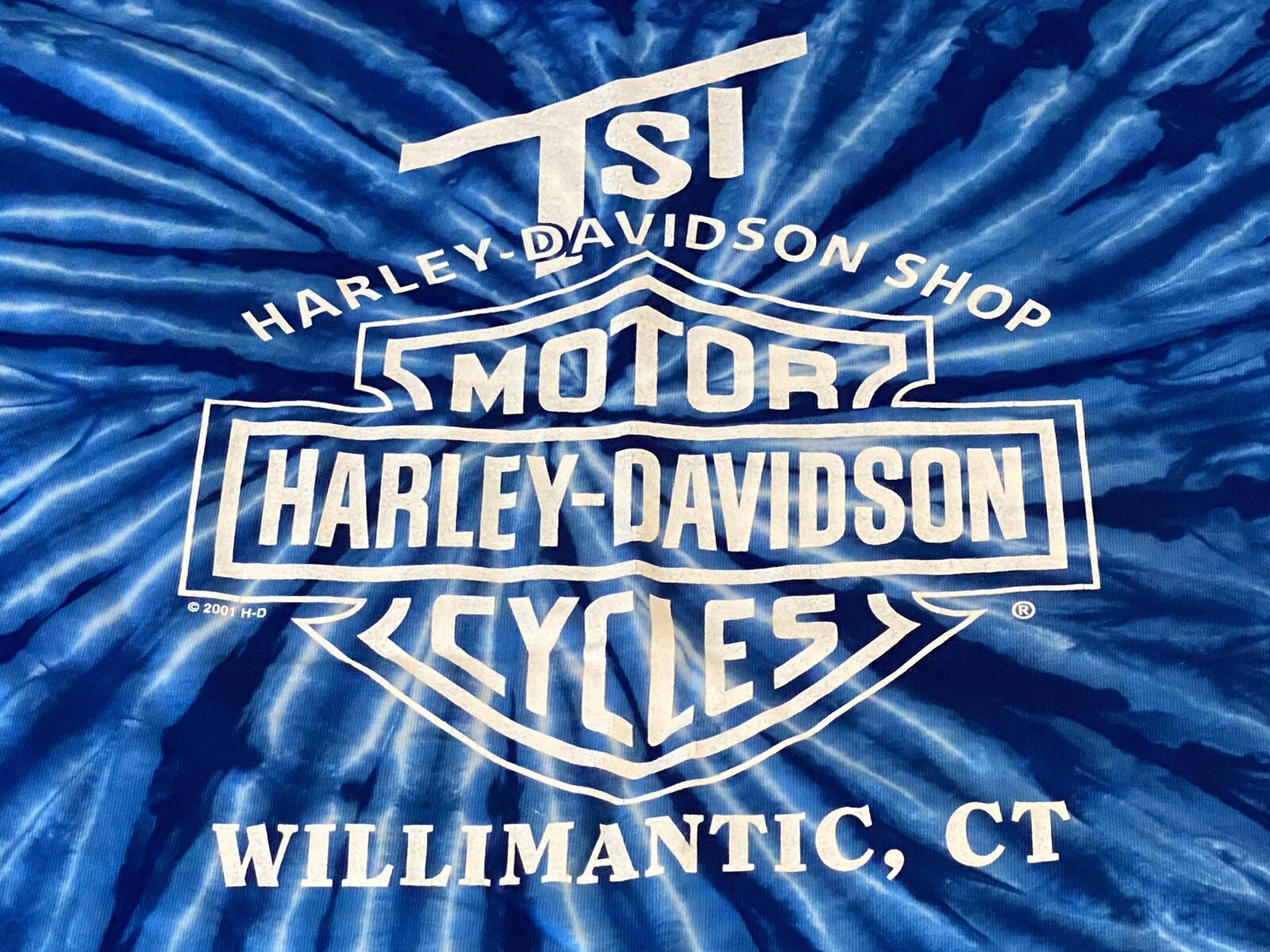 Vintage Harley Davidson Shirt Size Large Blue Tie Dye. Willimantic, CT.