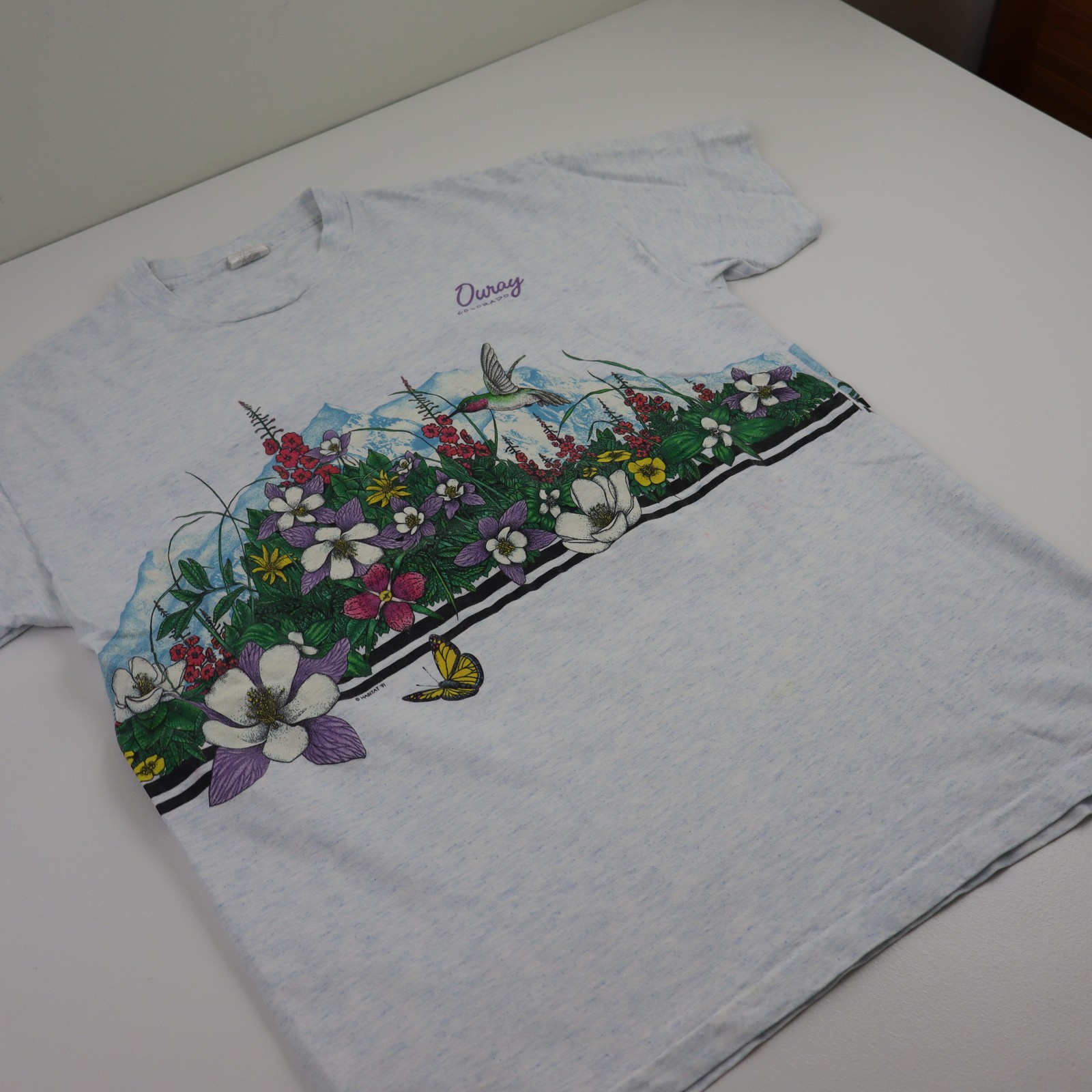 Vtg Hummingbird Habitat Nature T Shirt Mens Large Floral USA Tee Single Stitch