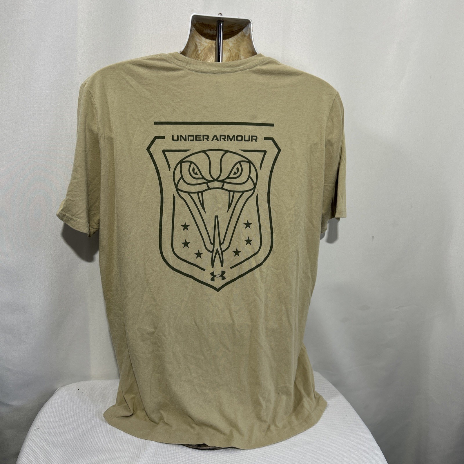 Under Armour Shirt Mens XL Beige Freedom Snake USA Flag Mission Made Marines UA
