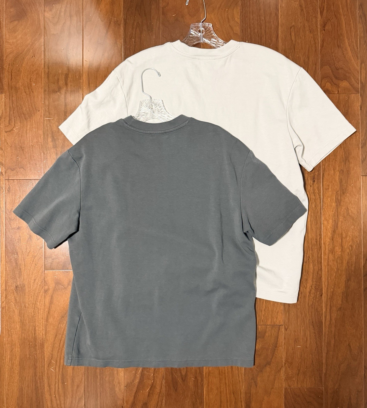 Lot of 2 — ZARA Men’s T-Shirts, Size Large, Cream & Gray, Short Sleeve