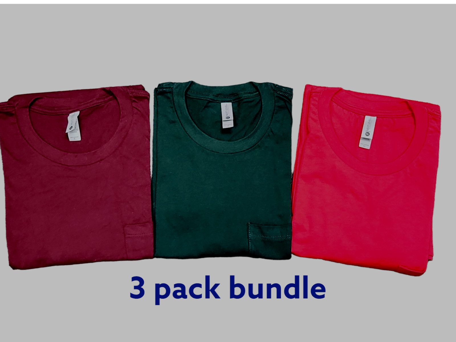 Wholesale Lots-3 Pack- Mens T Shirts Next Level #3605 Pocket Tees 100% Cotton