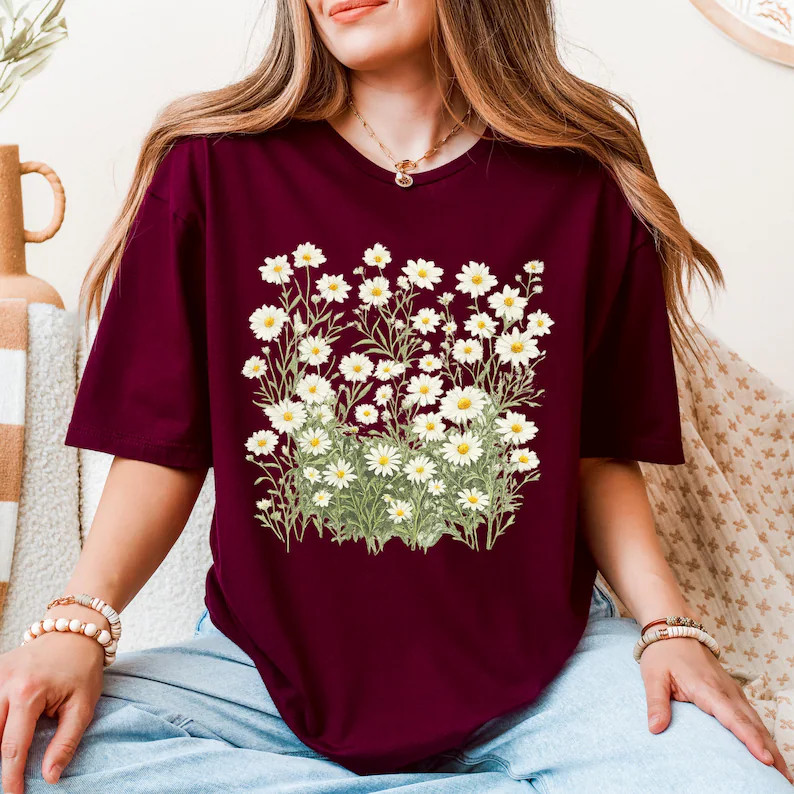 Wildflower Shirt Daisy Graphic Tee Cottagecore Floral Shirt Minimal Flower