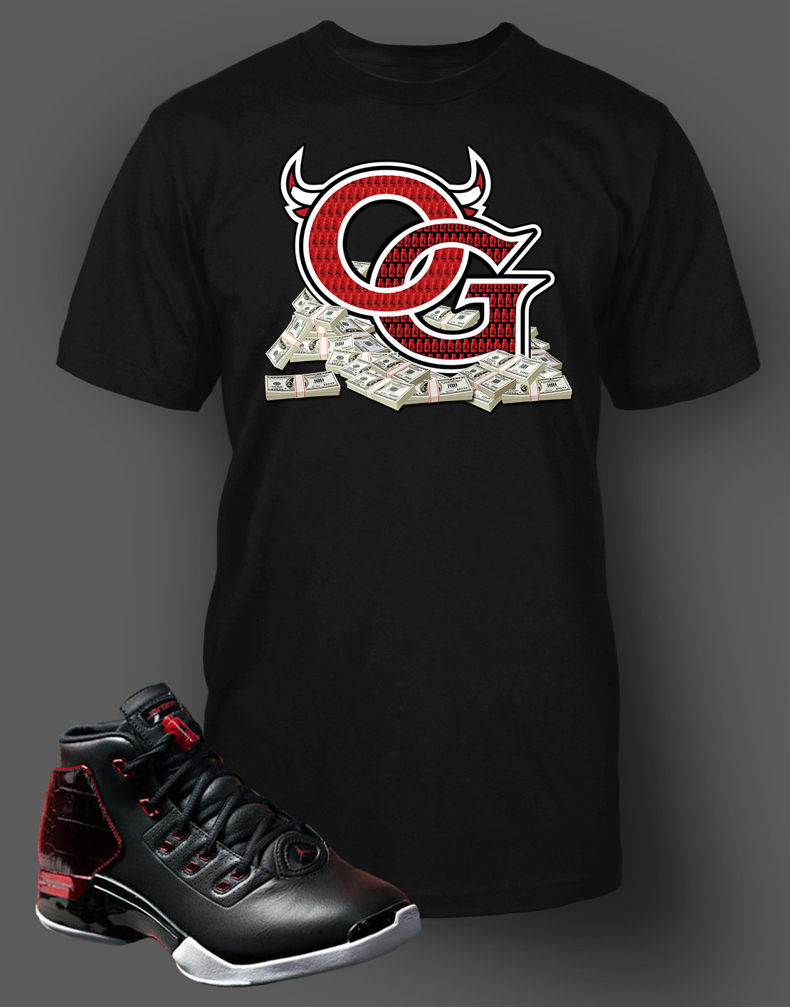 Mens OG Money Team Sneaker Tee Shirt Complement Jordan 17 Retro Bred Sneaker