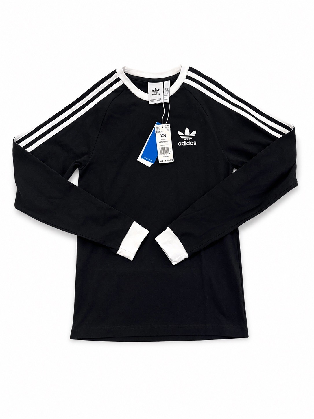 Adidas Originals 3 Stripe Long Sleeve Black/White T-Shirt Men’s XS BNWT