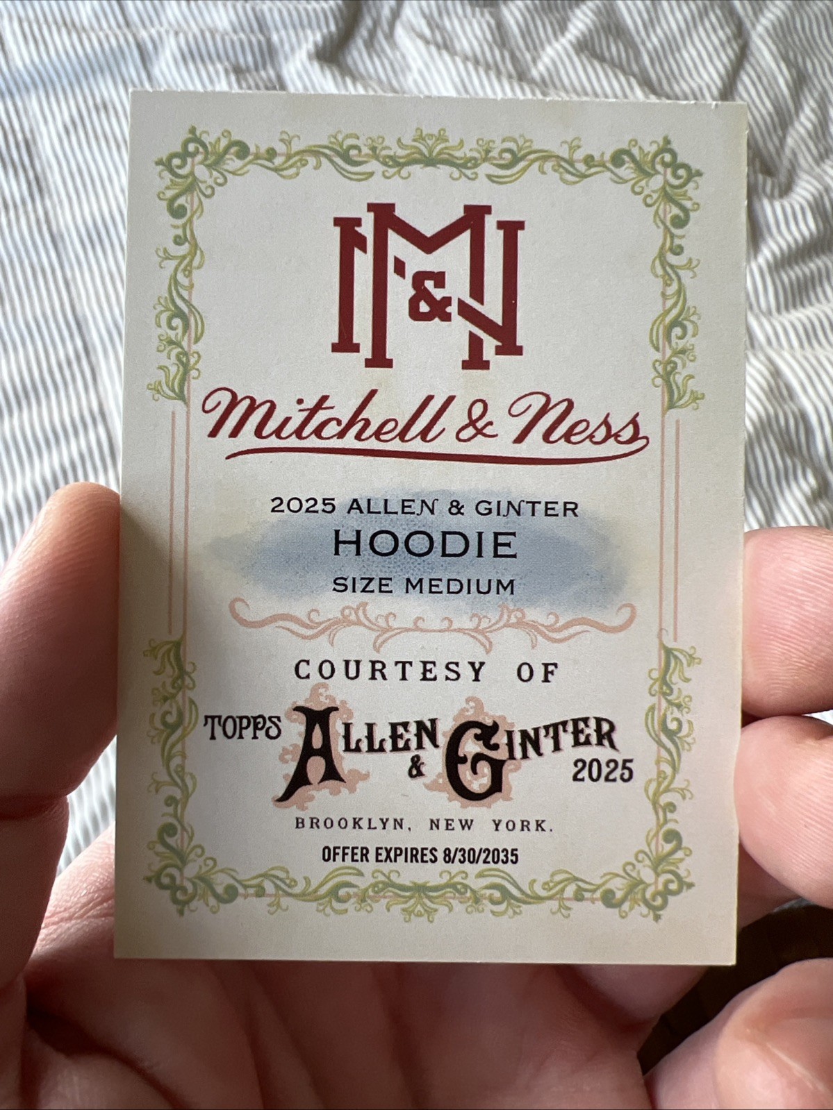 2025 Topps Allen & Ginter Mitchell & Ness HOODIE Size Medium Redemption