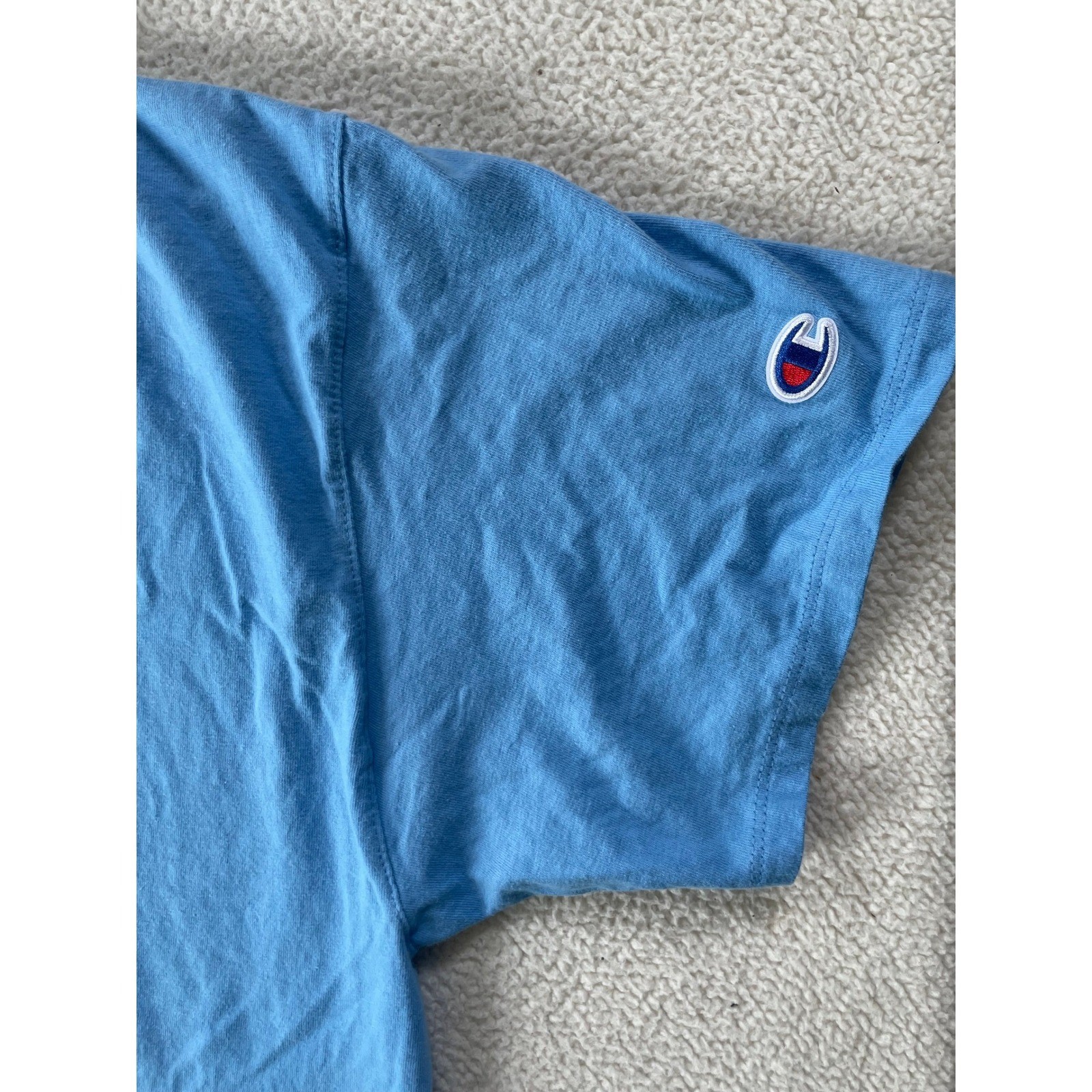 Champion Mens Large T-Shirt Light Blue Embroidered Logo Short Sleeve Tee