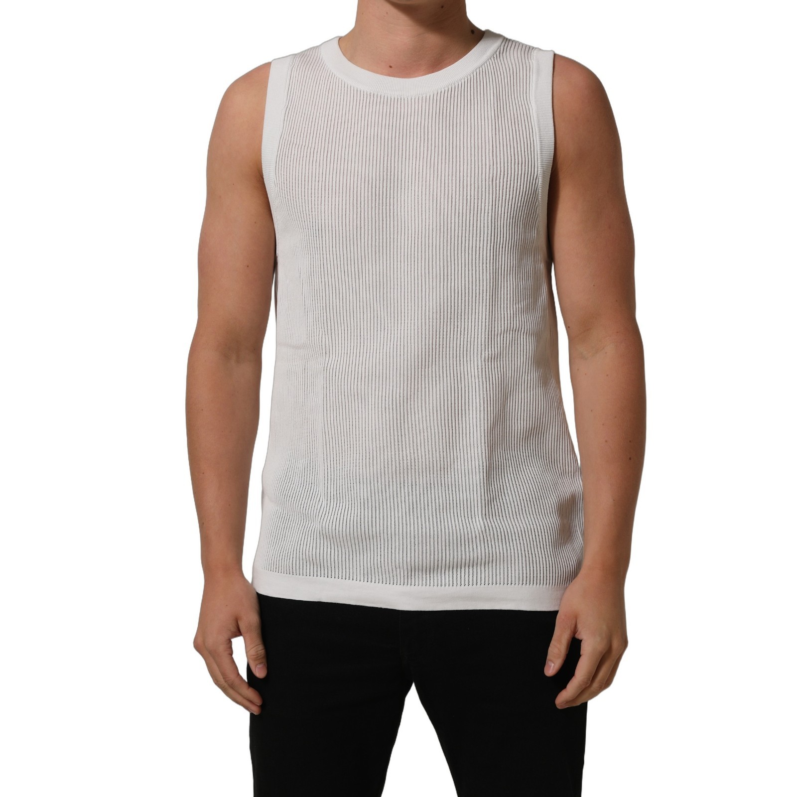 DOLCE & GABBANA T-shirt White Silk Crew Neck Sleeveless tank IT48/US38/M 2180usd