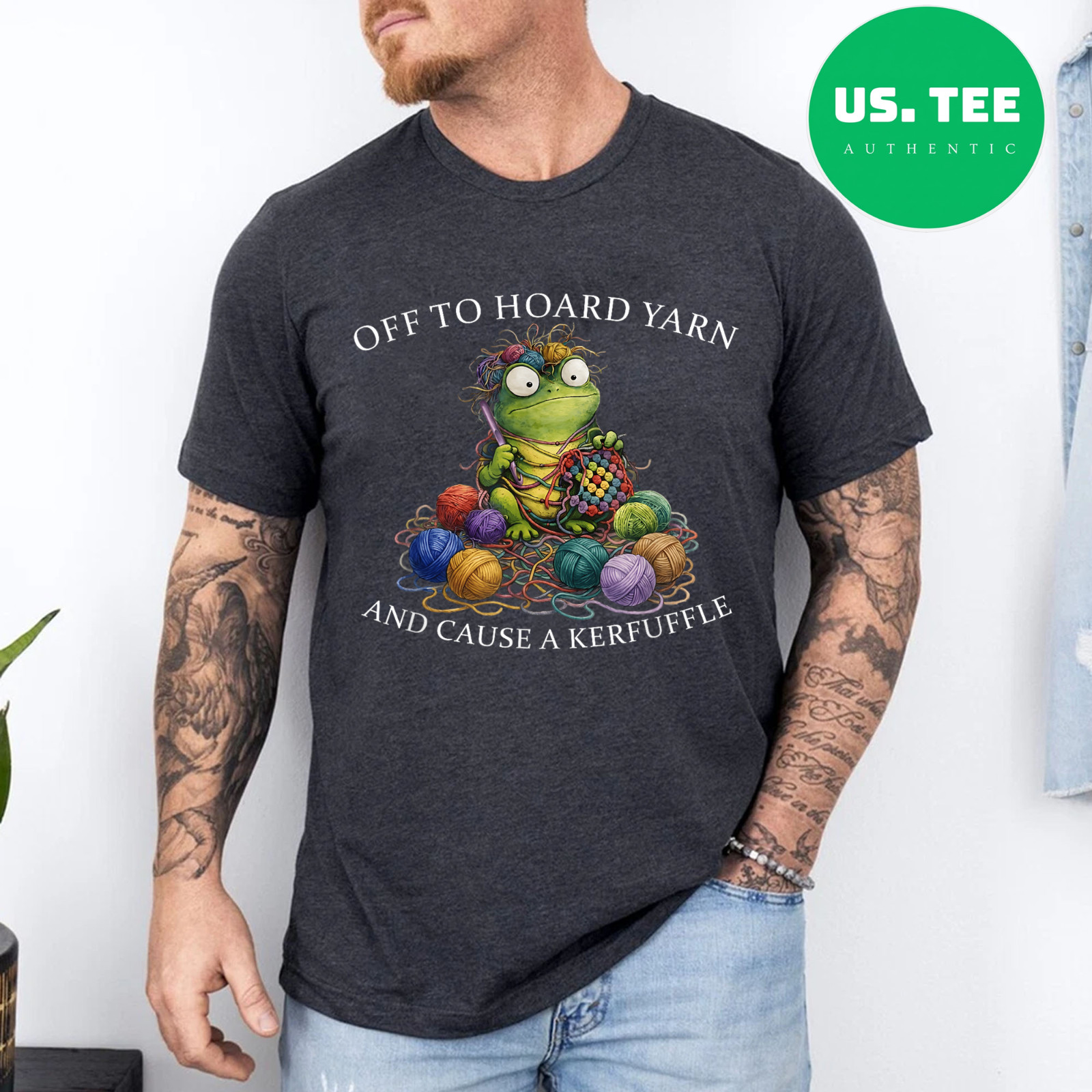 Off to Hoard Yarn Frog Knitting Crochet Knitter Yarn Lover T-Shirt