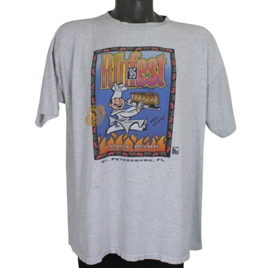 Vintage Ribfest St. Petersburg Florida Tampa Heather Gray T Shirt XXL 90s