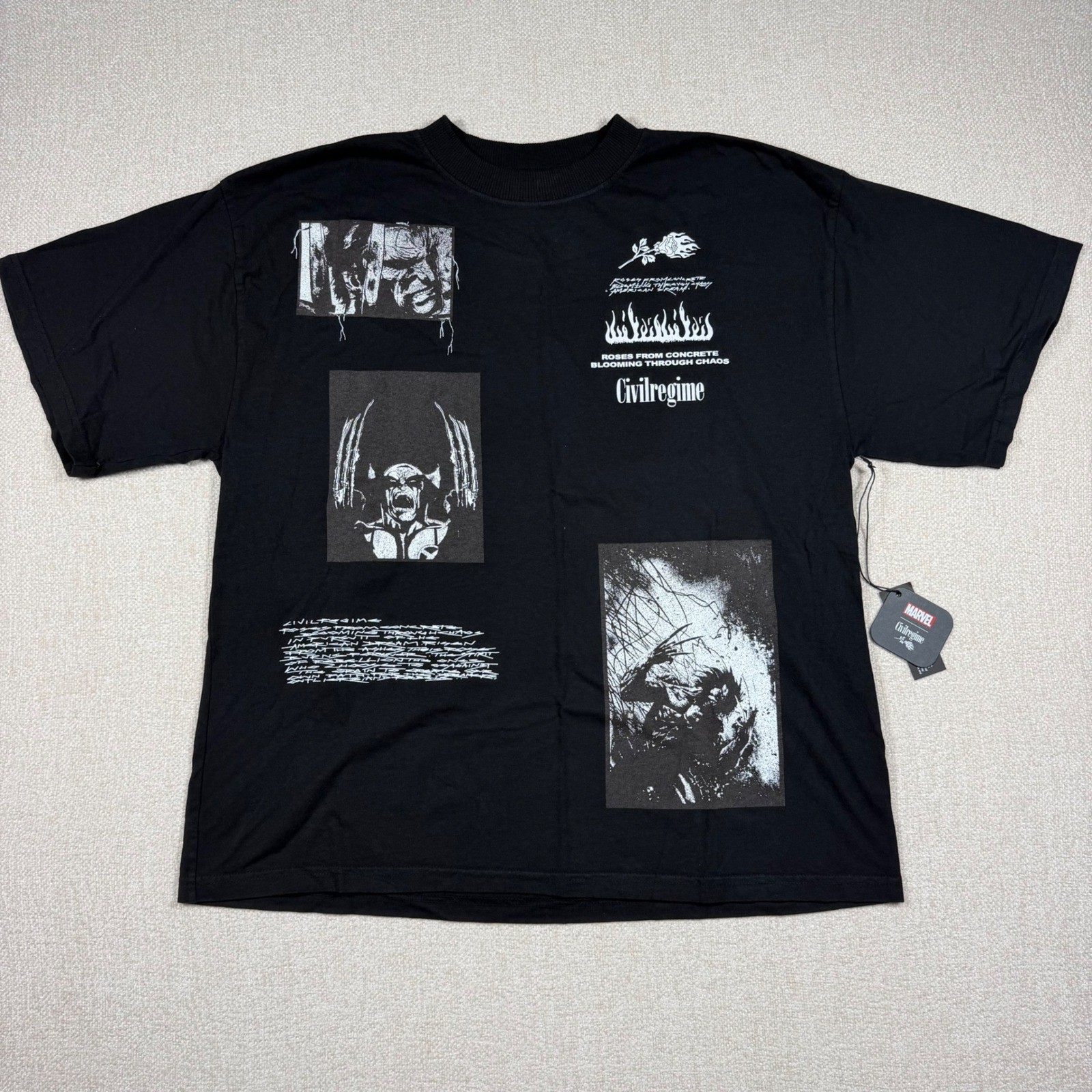 Civil Regime x Marvel Wolverine In Chaos We Bloom 199X Oversized Tee Black M NEW
