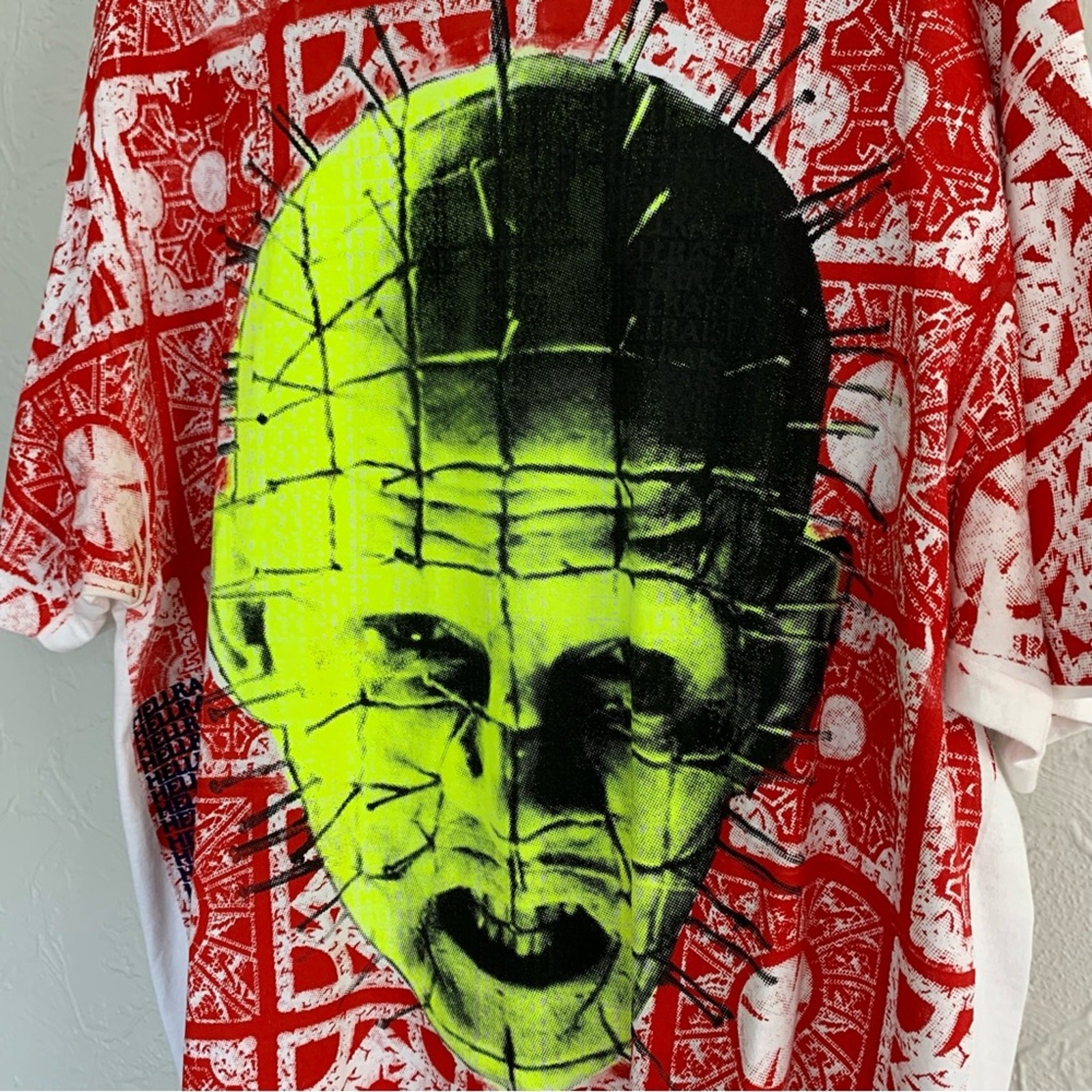 MENS HELLRAISER PINHEAD ALL OVER PRINT RARE GLOW IN DARK HALLOWEEN SHIRT SIZE XL