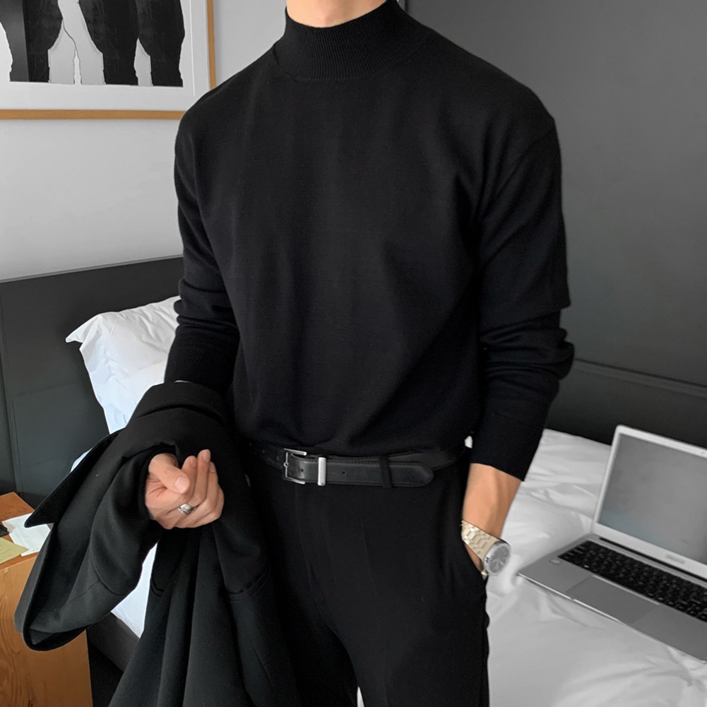 Casual Men Half Turtleneck Inner Layer Long Sleeve Top Loose Fit for Daily Wear