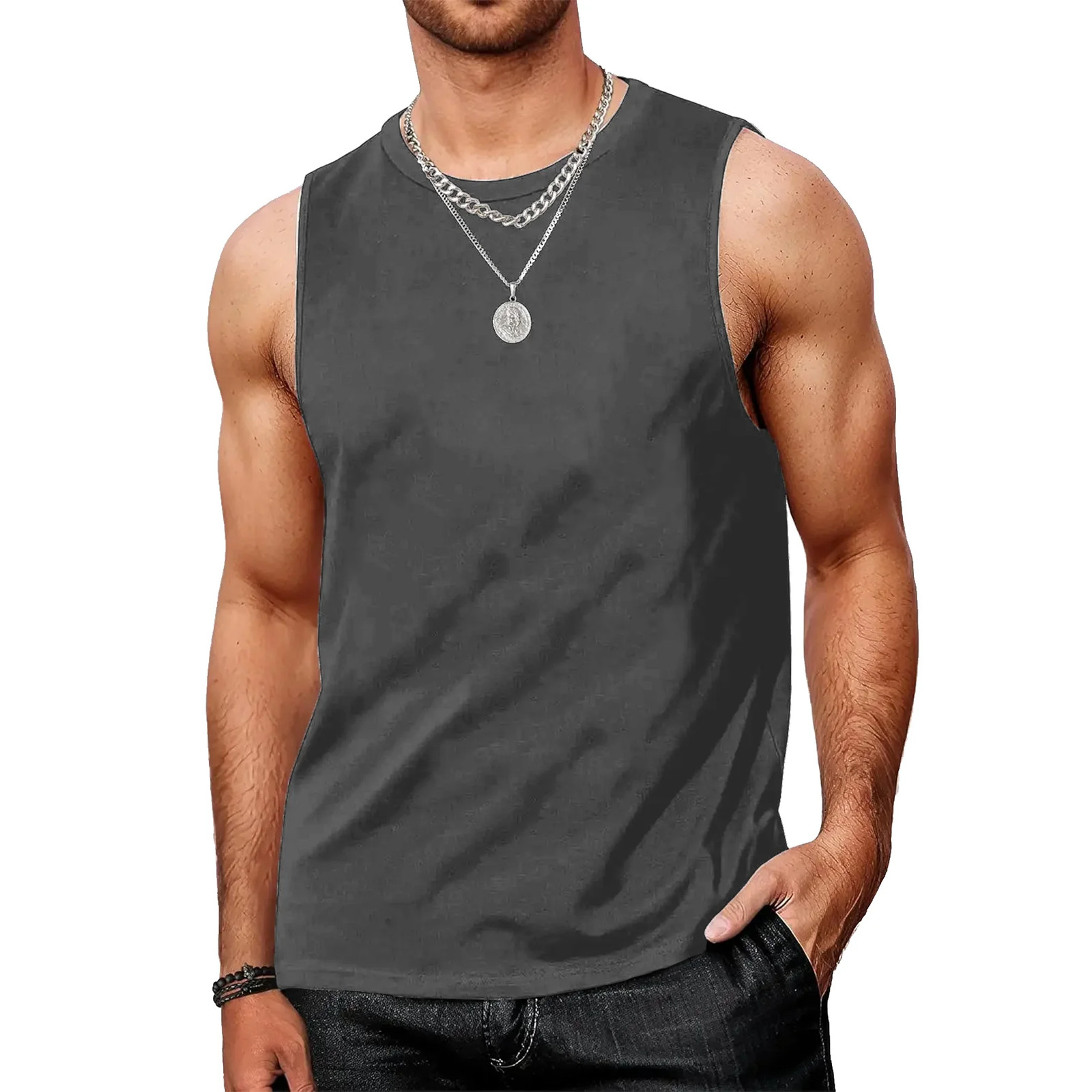 Men’s Tank Tops Sleeveless Quick Dry Polyester Solid Color Summer Beach Sports