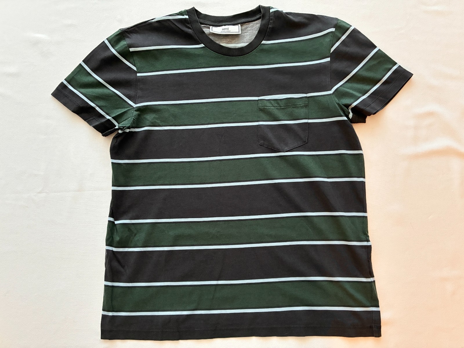 AMI Paris Blue and Green Striped T-shirt