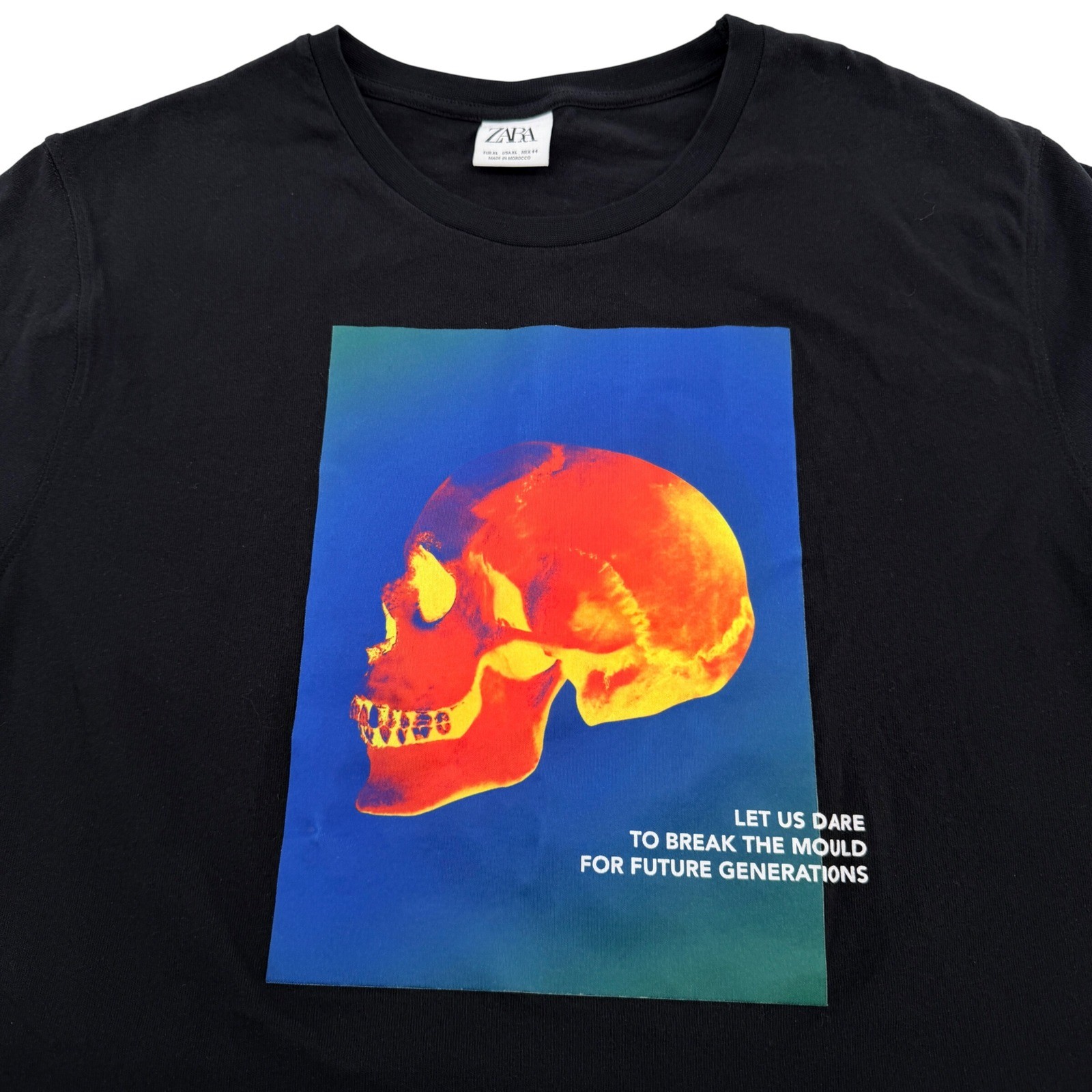 Zara Graphic T-Shirt Mens XL Black Skull Print Future Generations Streetwear