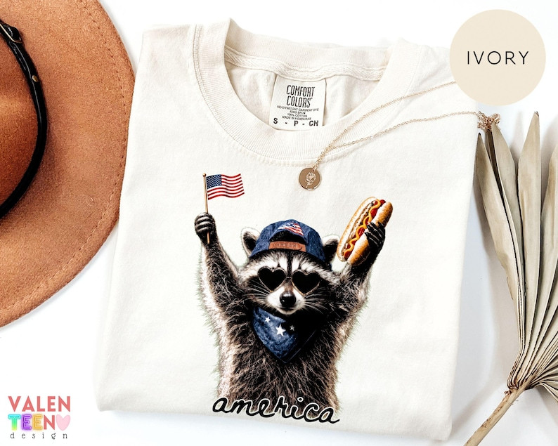 Comfort Colors Feral Raccoon Shirt Patriotic USA Funny 4th of July Tee