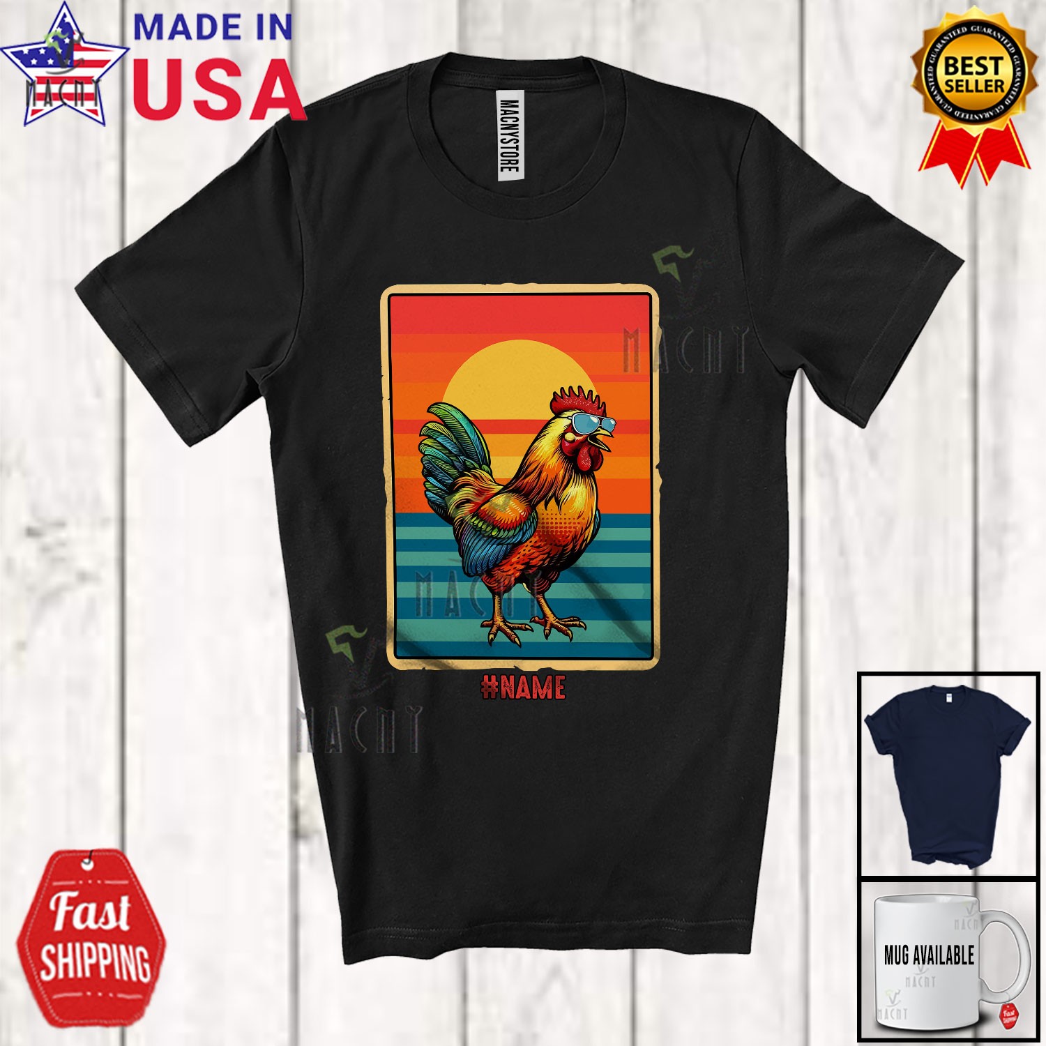 Custom Name Retro Chicken Sunglasses 70s 80s 90s; Lovely Summer Chicken T-Shirt