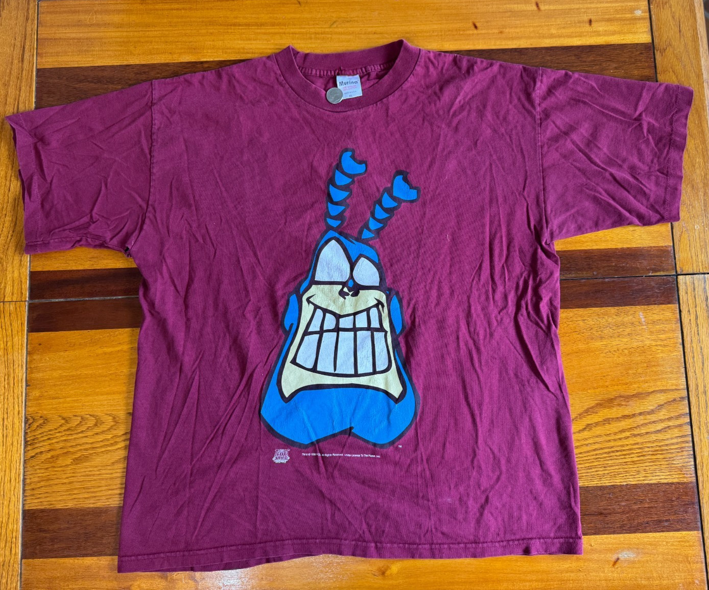 Vintage 1996 The-Tick Cartoon Shirt Large Maroon 23.5×28″ XL