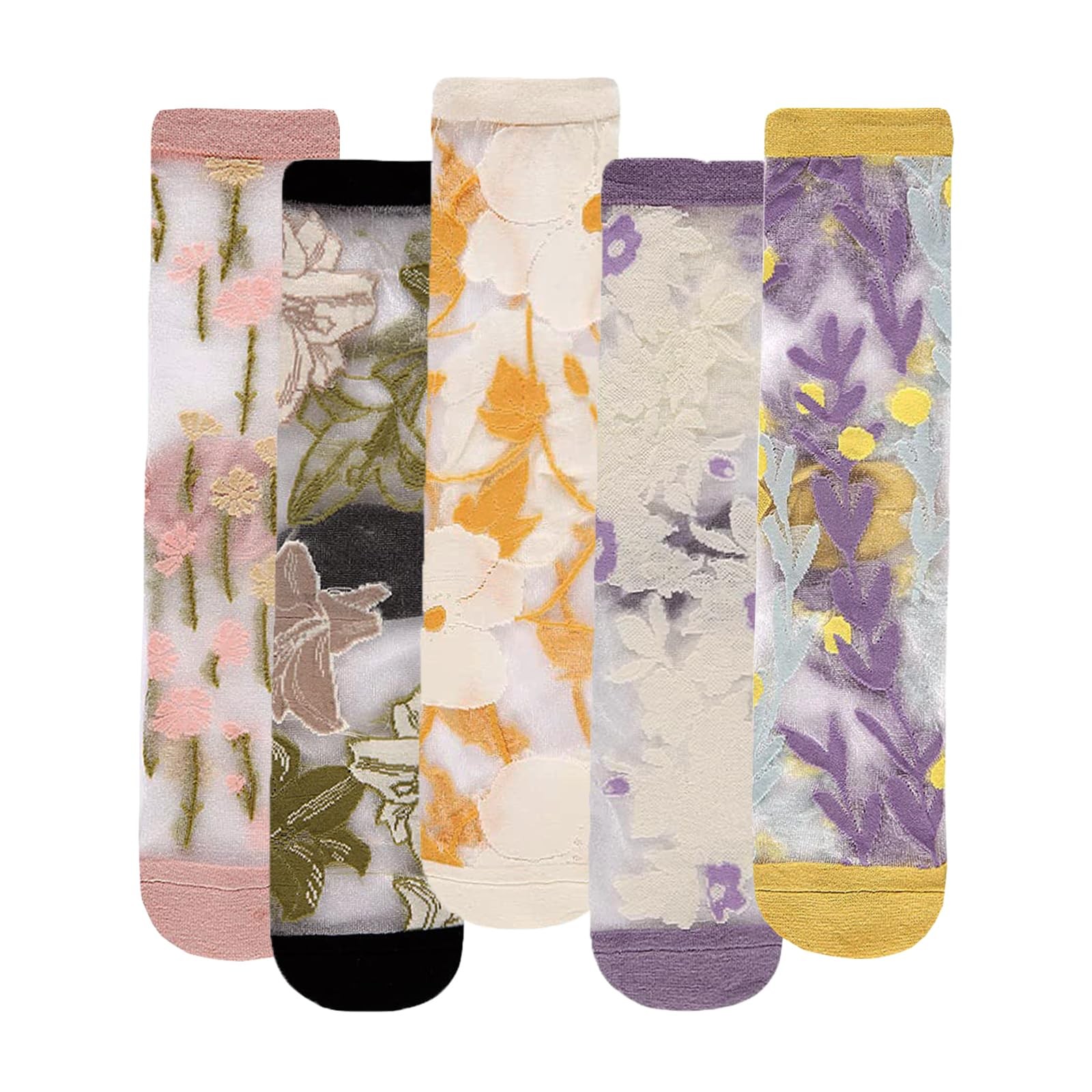 Sheer Mesh Socks Women Floral See Through Transparent Nylon Ankle Socks for G…