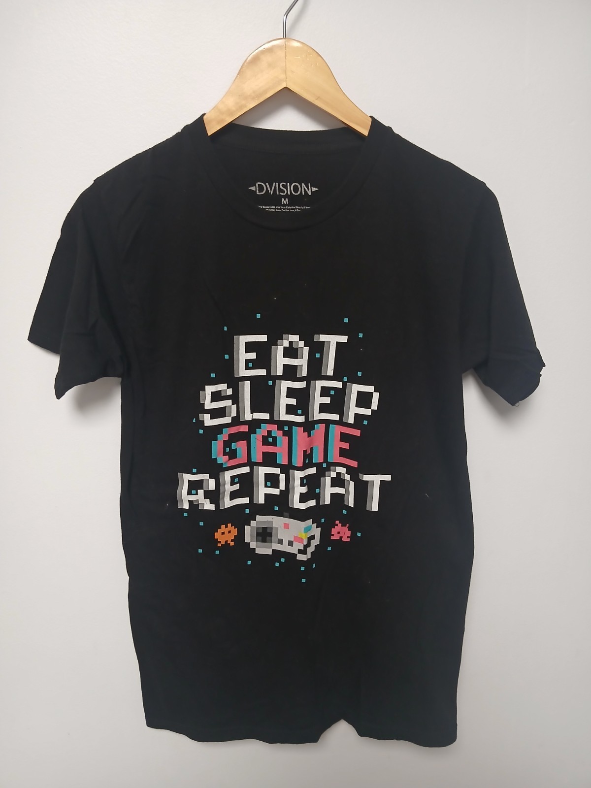 GAMER Shirt MENS MEDIUM Black Casual 8 Bit NES Eat Sleep Game Repeat Skater NWT