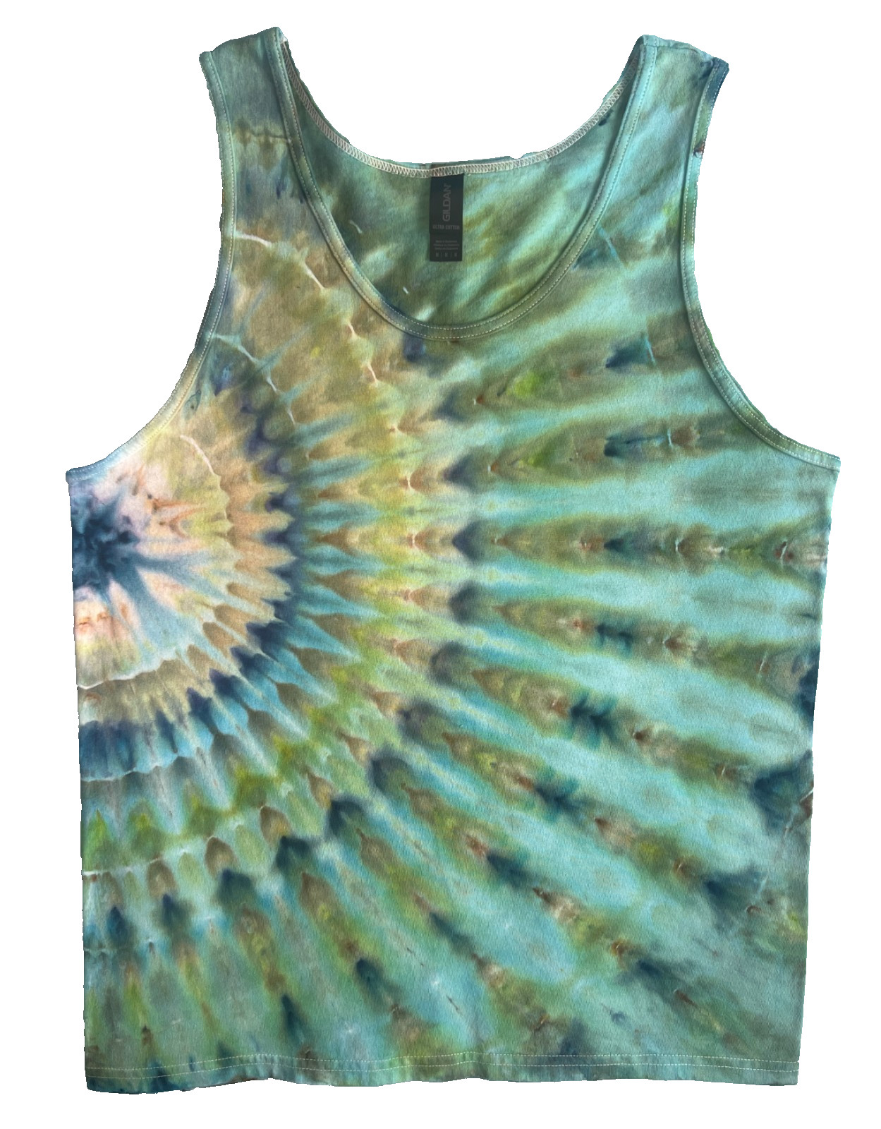 NEW Fan Fold Ice Tie Dye T-Shirt, Mens M Tank Top Turquoise & Sand
