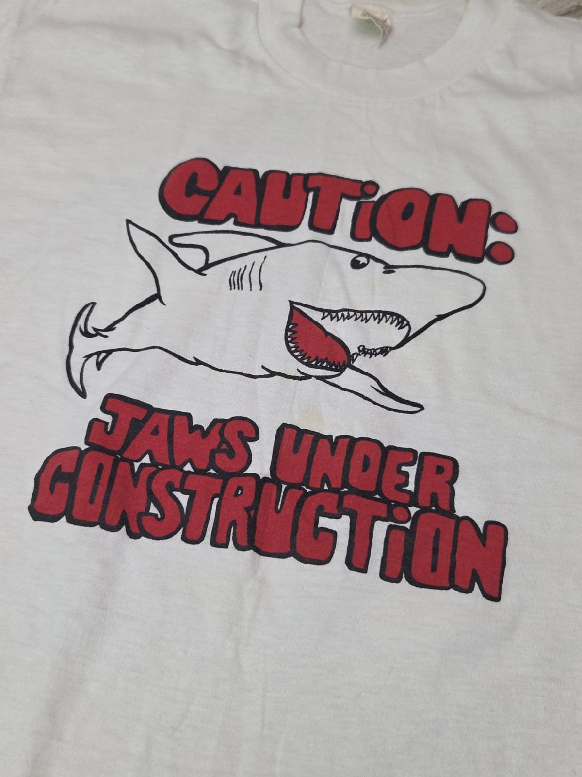 80s Jaws Under Construction Caution T Shirt Single Stitch USA 1980s RARE