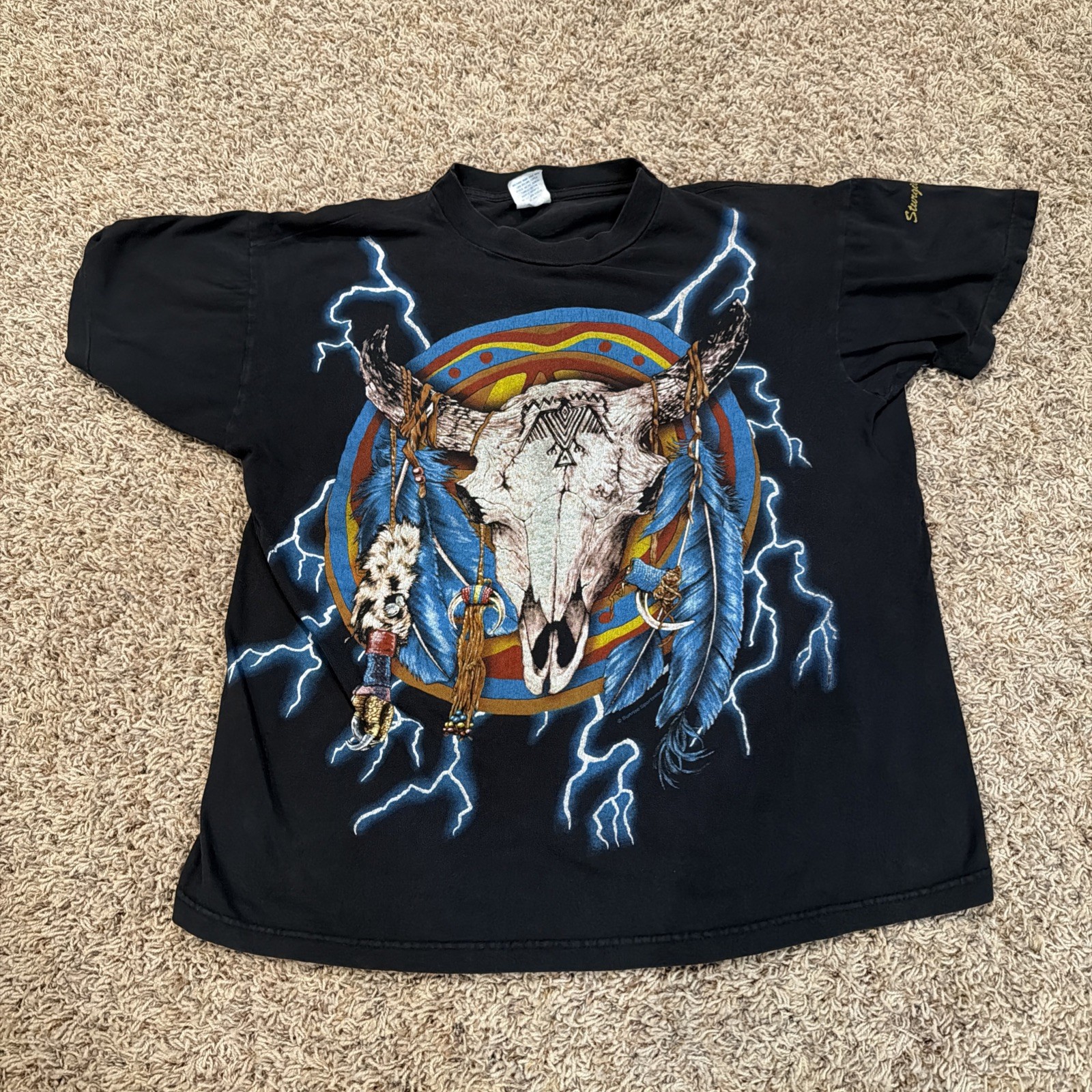 VTG Single Stitch USA Thunder Dreamcatcher t shirt skull Biker Lightning L