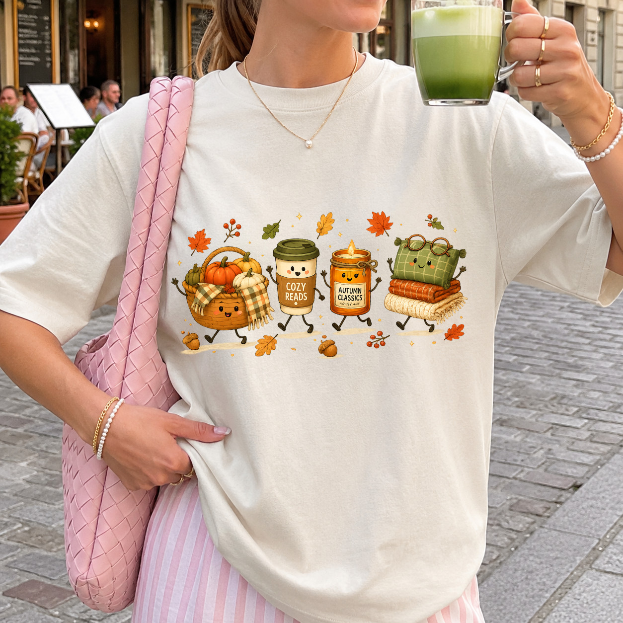 Cozy Reads Autumn Shirt Coffee Candle Pumpkin Basket Fall Graphic T-Shirt