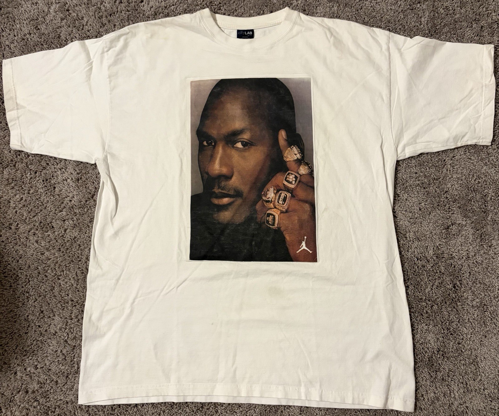 cityLAB MJ White Graphic Men’s T-Shirt 3XL Jersey Cotton Crew Neck Short Sleeve