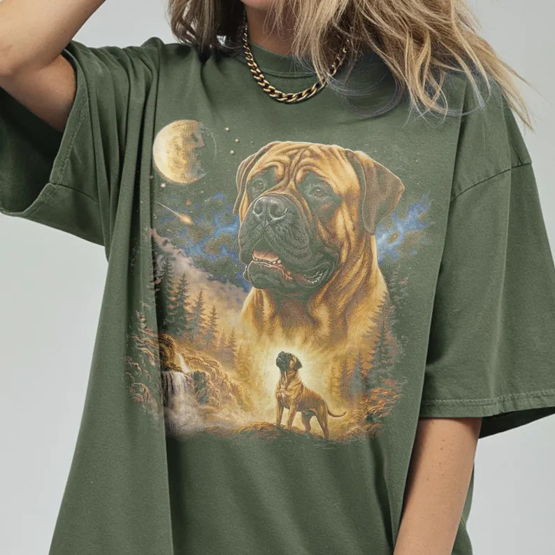 Comfort Tee Bullmastiff Howling Moon Dog Animal Pet Lover Shirt