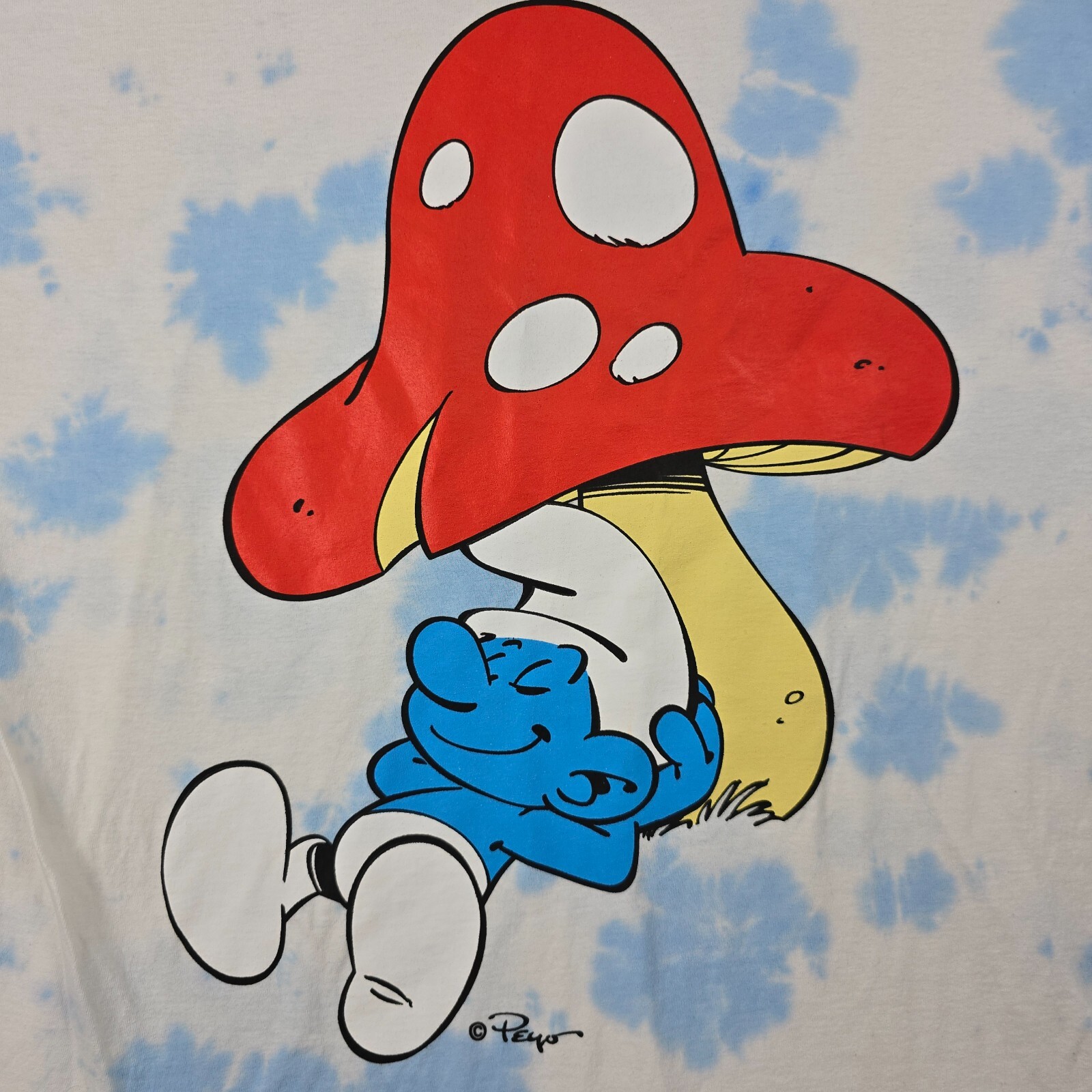Smurfs Tie Dye Shirt Mens Large L Blue White Retro Mushroom Cartoon Casual NWT