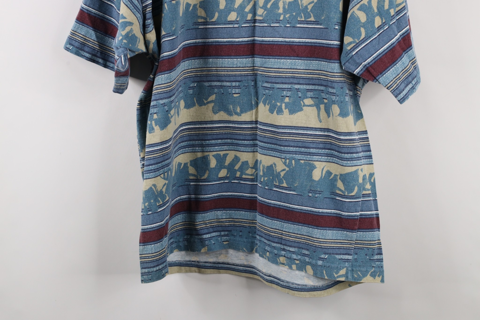 Vtg 90s Streetwear Mens Large Distressed Striped Color Block T-Shirt Cotton USA