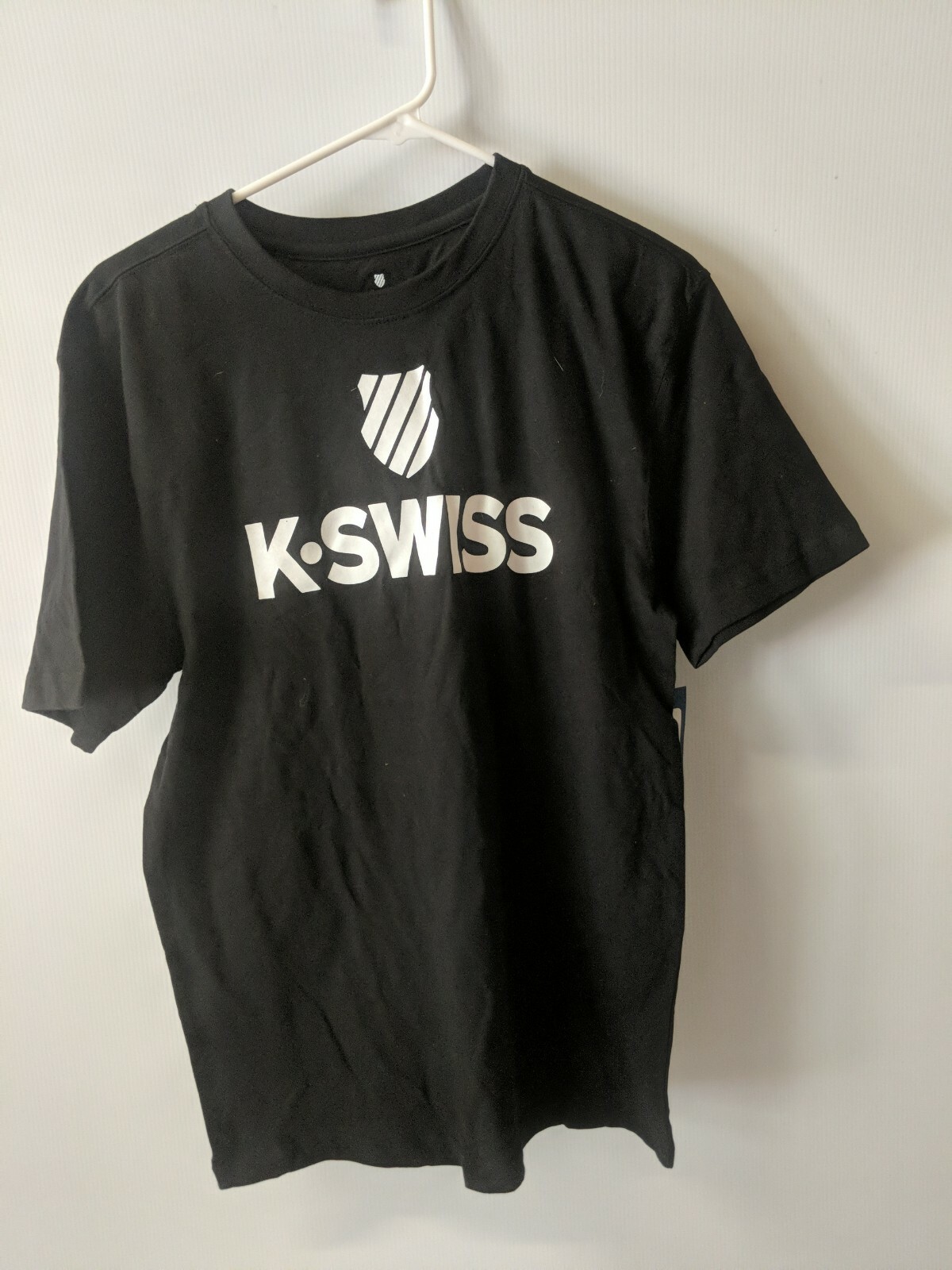 K-Swiss classic OG swag shield logo black white t shirt size Large ~ bag382