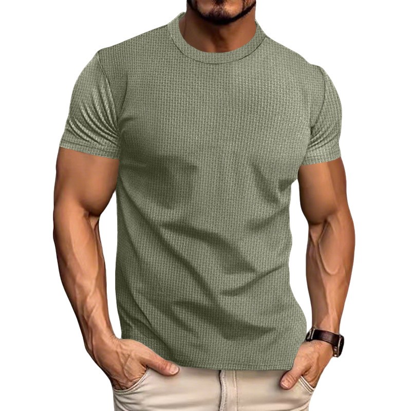 Men’s Solid Color Breathable Slim Fit Running Sports Short Sleeved T-shirt