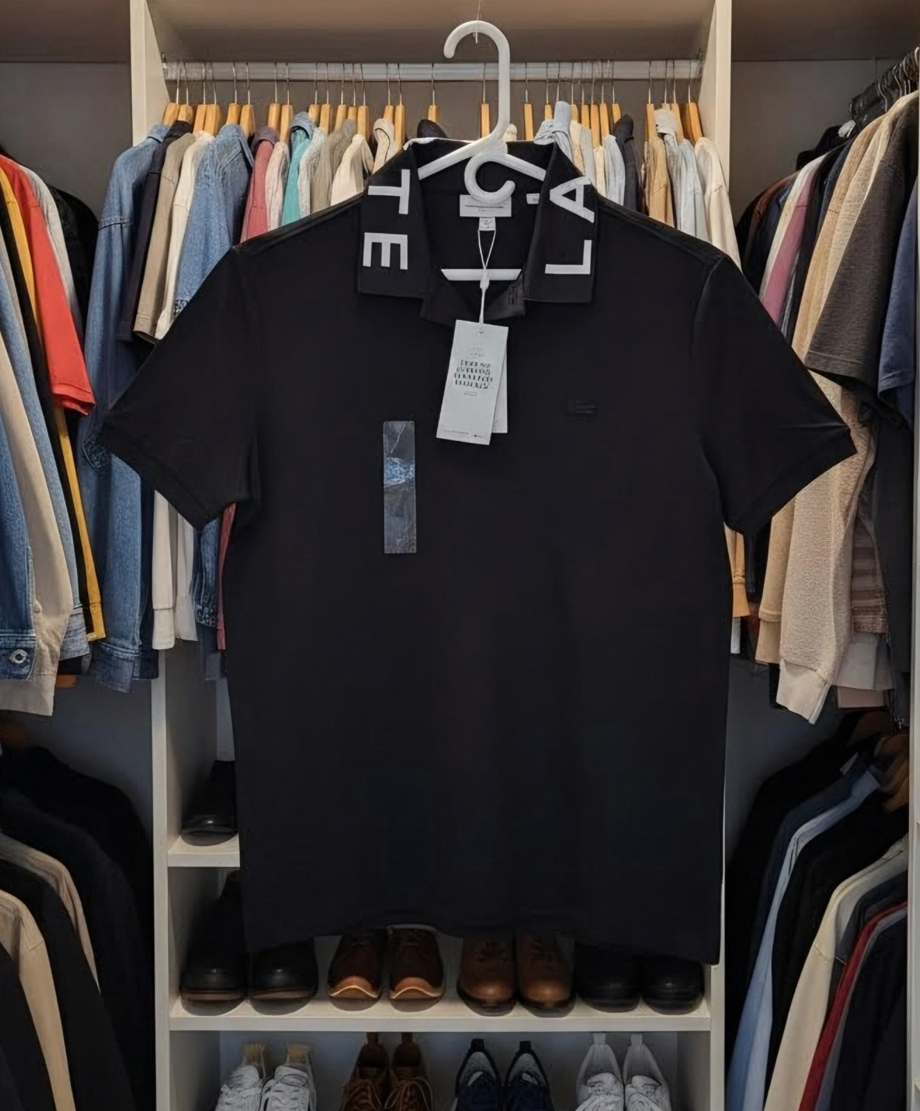 T-shirt Black Neck Detail LACOSTE Size L Short Sleeve