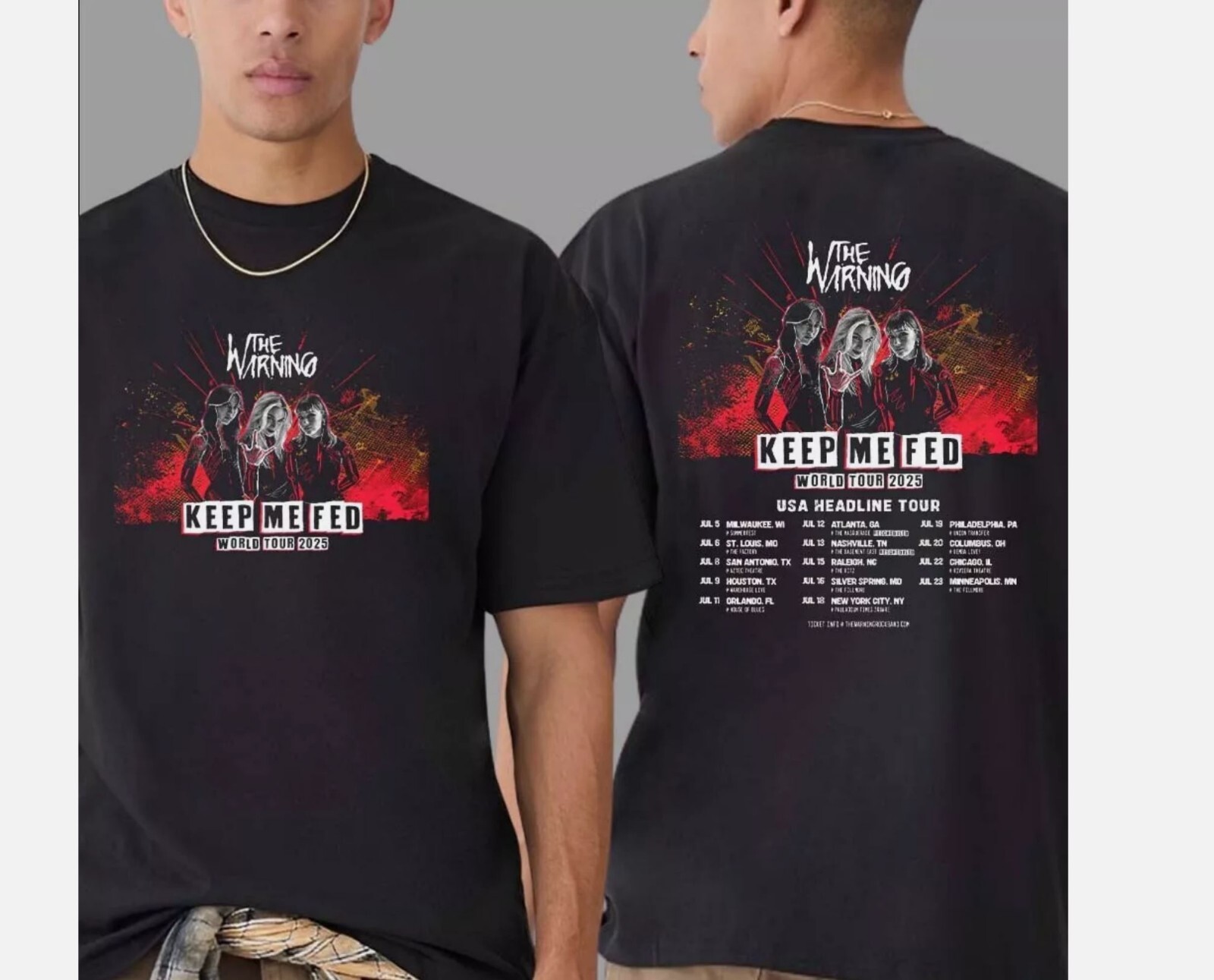 The Warning Band Keep Me Fed World Tour 2025 T-Shirt S to 5X, fan gift