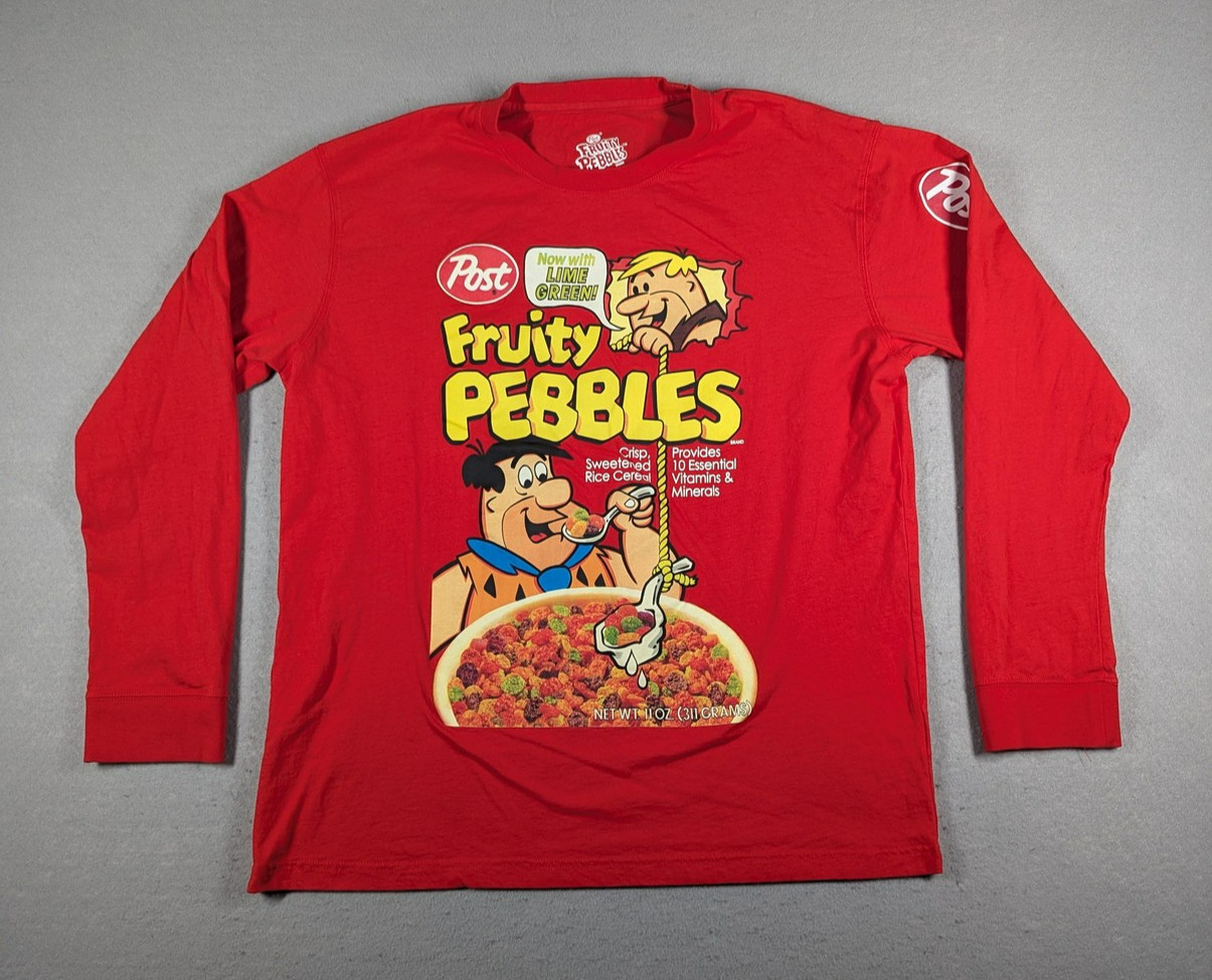 Cakeworthy Fruity Pebbles Shirt Mens XXL Red Long Sleeve Flintstones Graphic Tee
