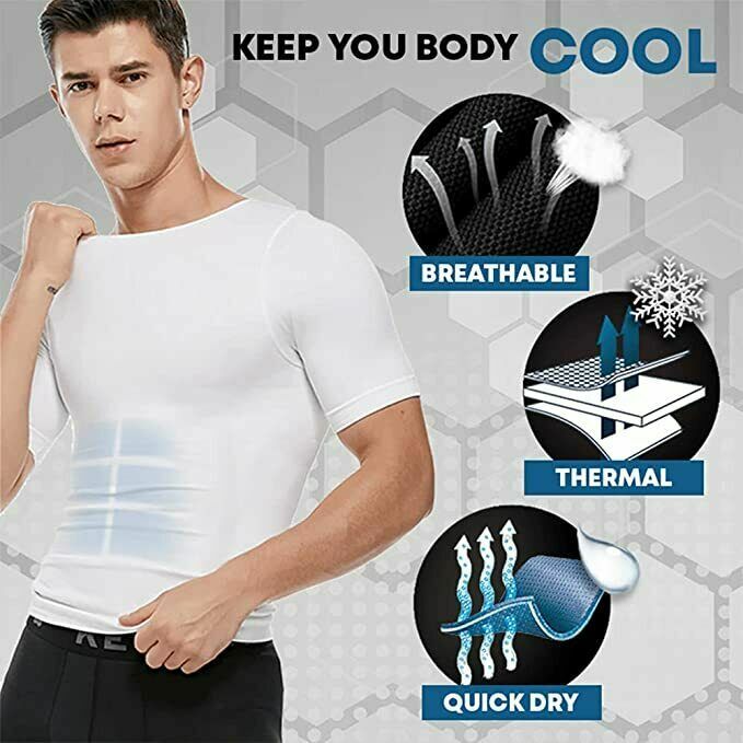 SecondSkin Men’s Shaper Cooling T-Shirt Compression Vest Slimming Shapewear US