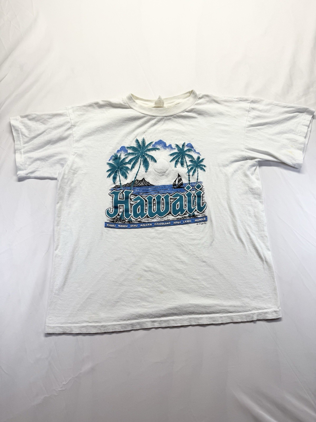 Vintage 90s Single stitch Hawaii Tourist Tee Shirts Large Lesmori palm trees