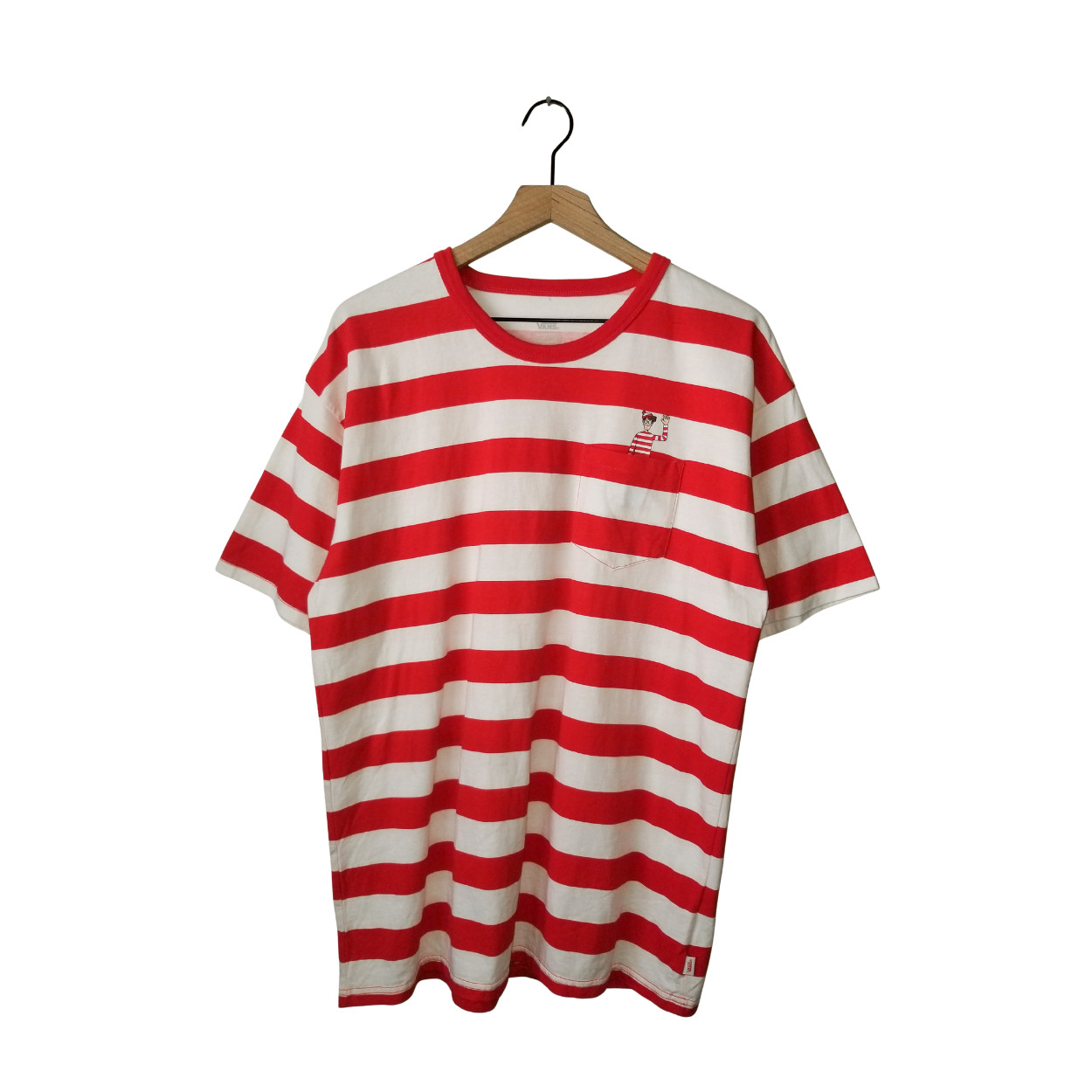 VANS x Where’s Waldo Ringer T-Shirt Red White Striped Pocket Collab Skate Tee LG