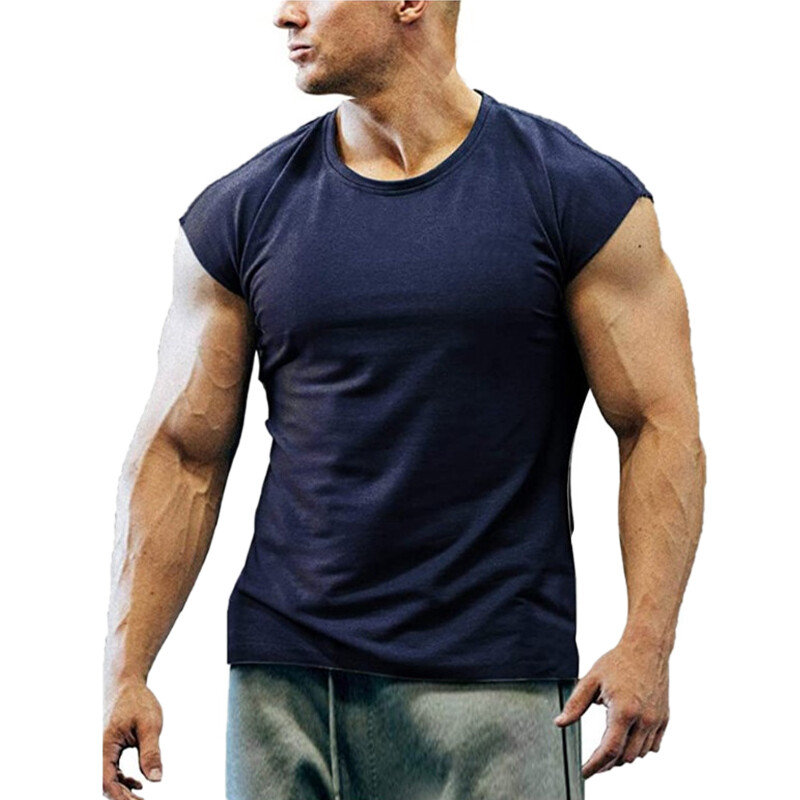 Mens Crew Neck Workout Tops Bodybuilding T Shirt Fitness Gym Muscle Tee Pullover
