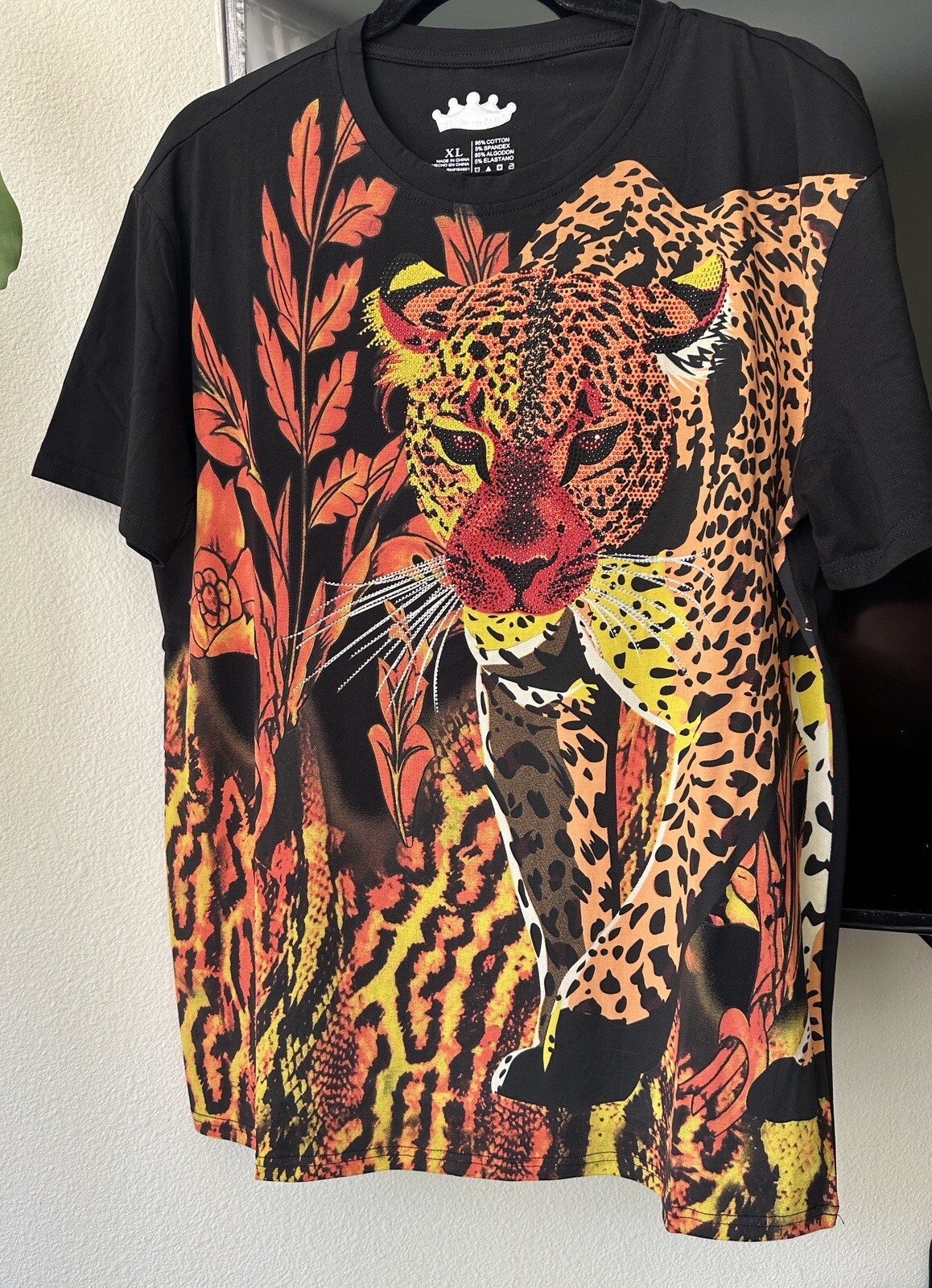 Heads or Tails Men’s Rainstones Beaded / Black / Tiger T-shirt Size XL