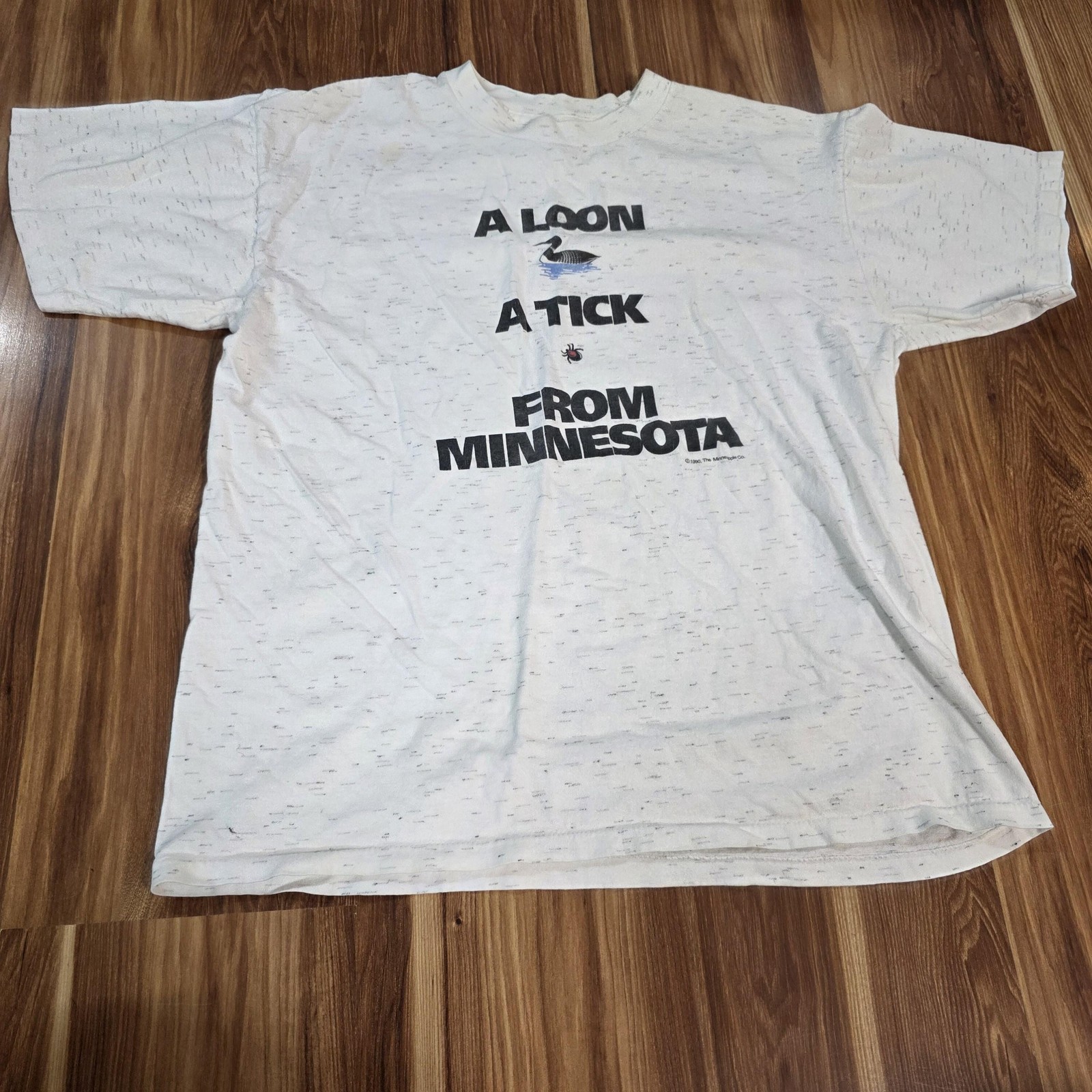 Vintage A Loon A Tick From Minnesota Shirt Mens Large White Oneita Graphic 90s