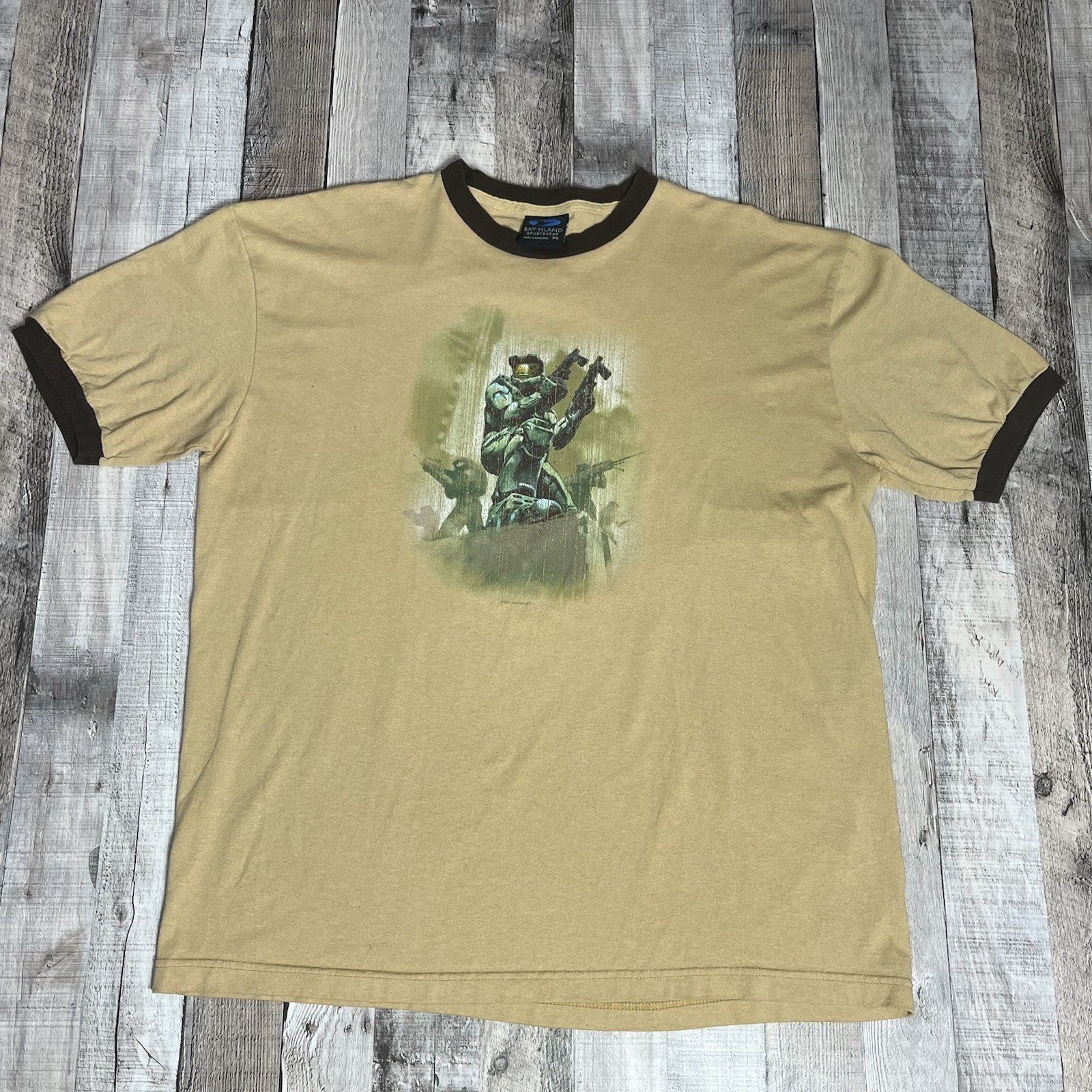 Halo 2 Shirt Adult XL Brown 2004 Ringer Video Game Promo Tee Bungie Master Chief