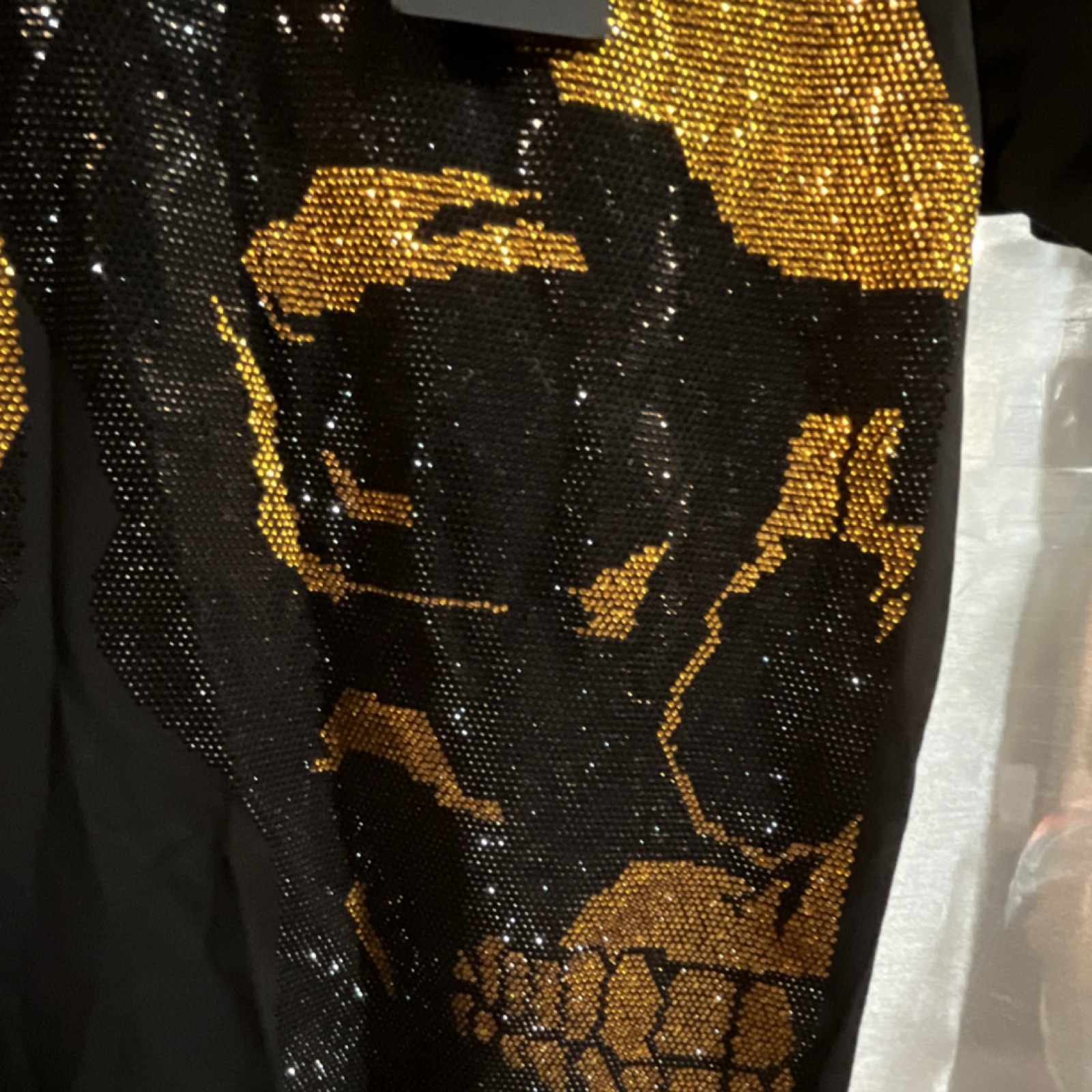 Men’s Black & Gold Sequin Skull Graphic Crew Neck Short Sleeve Stretch Tee S