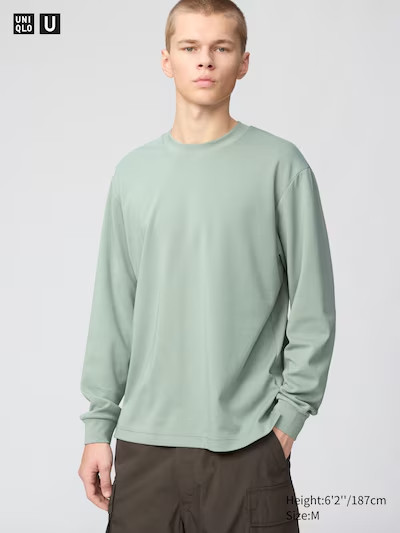 Uniqlo AIRism Cotton T-Shirt Long Sleeve Green Large