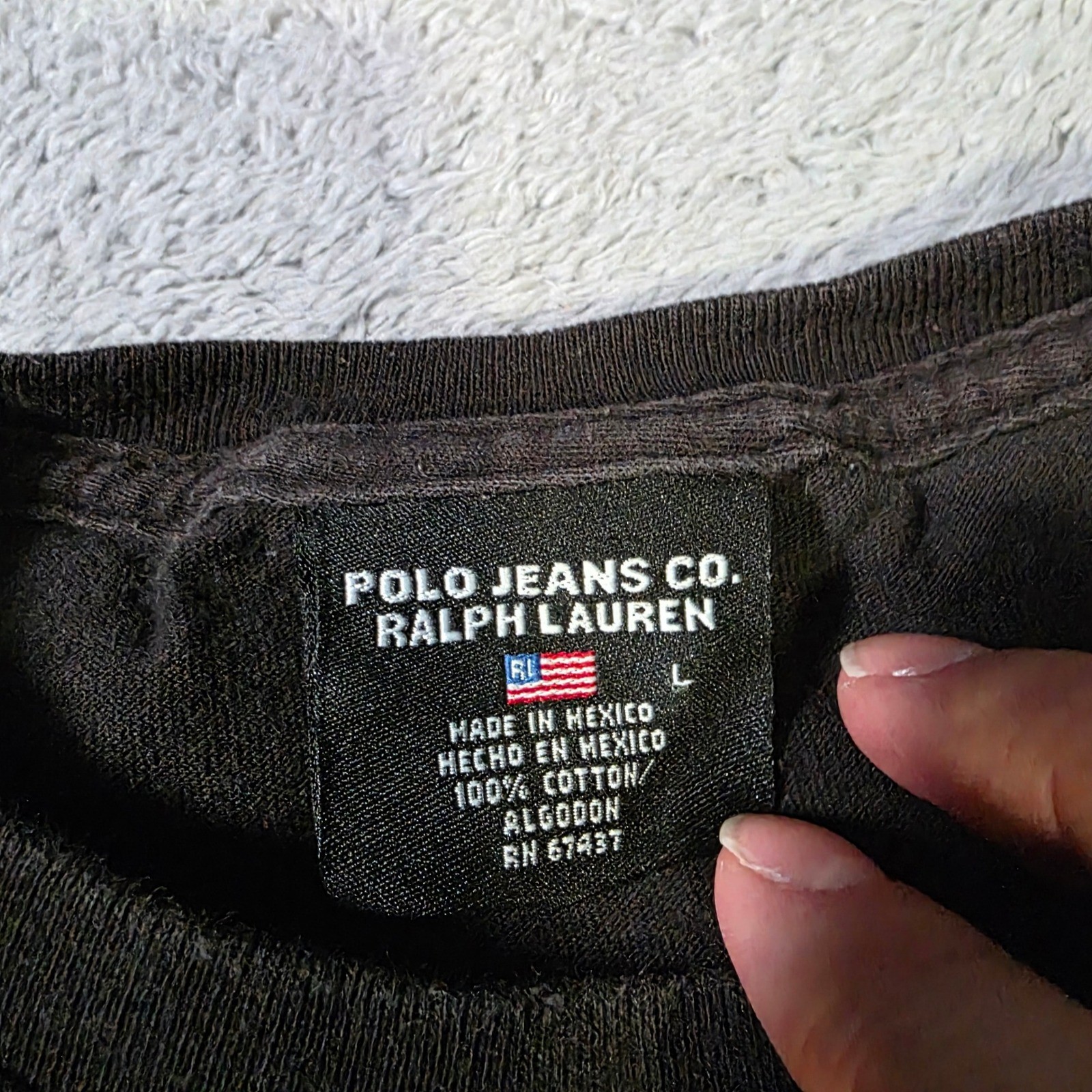 Polo Jeans Co Ralph Lauren Mens L T-Shirt Black Graphic RL American Flag Cotton