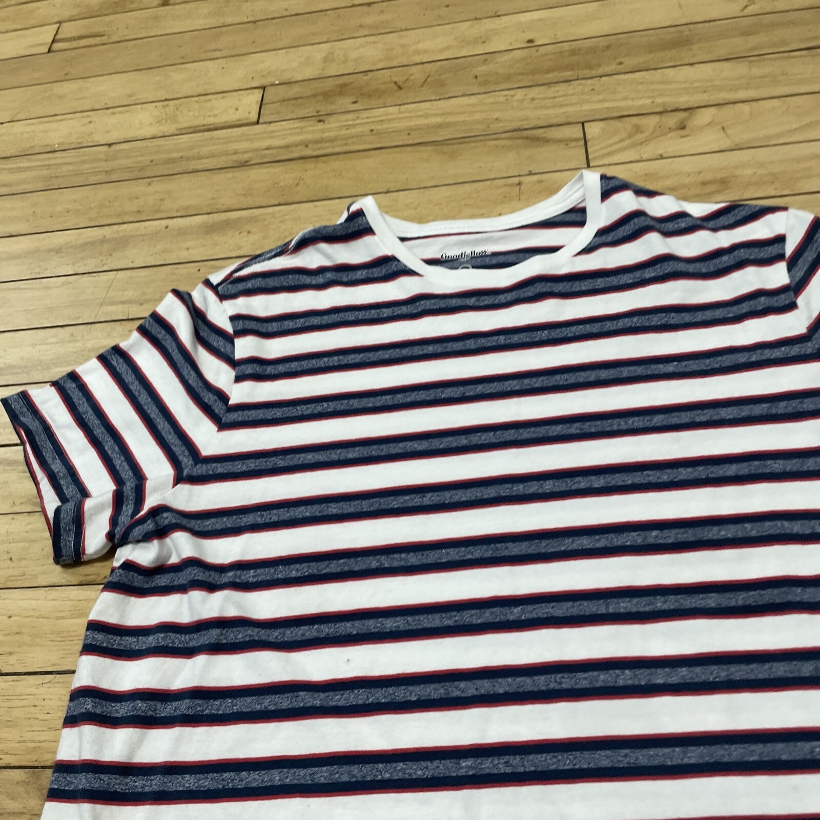 Goodfellow Co T Shirt Mens L White Stripe Hoop Red Blue Preppy Retro Skate Tee L